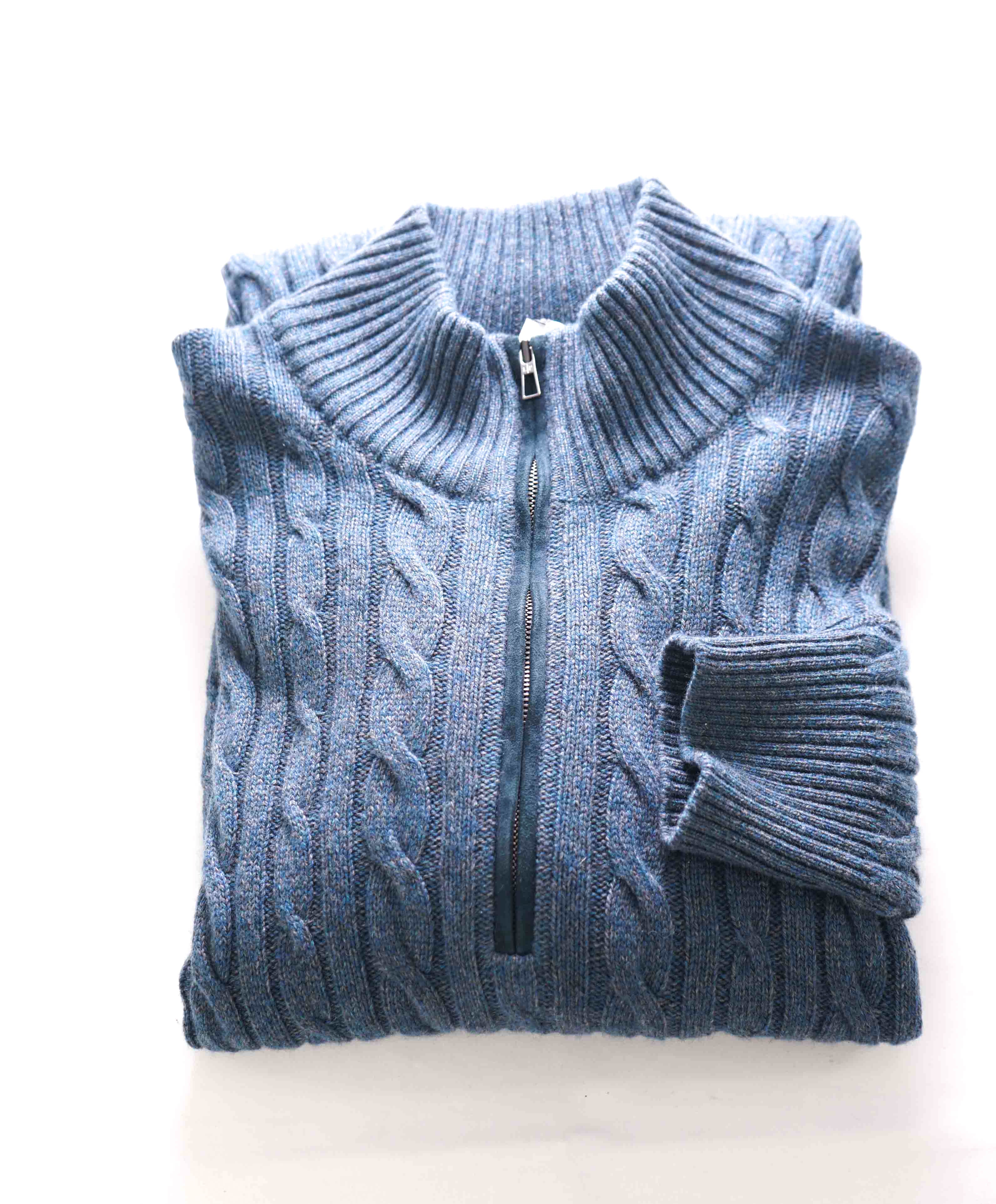 $2,275 LORO PIANA - *BABY CASHMERE* Blue Fleck Cable Knit Sweater- 58 (3XL)