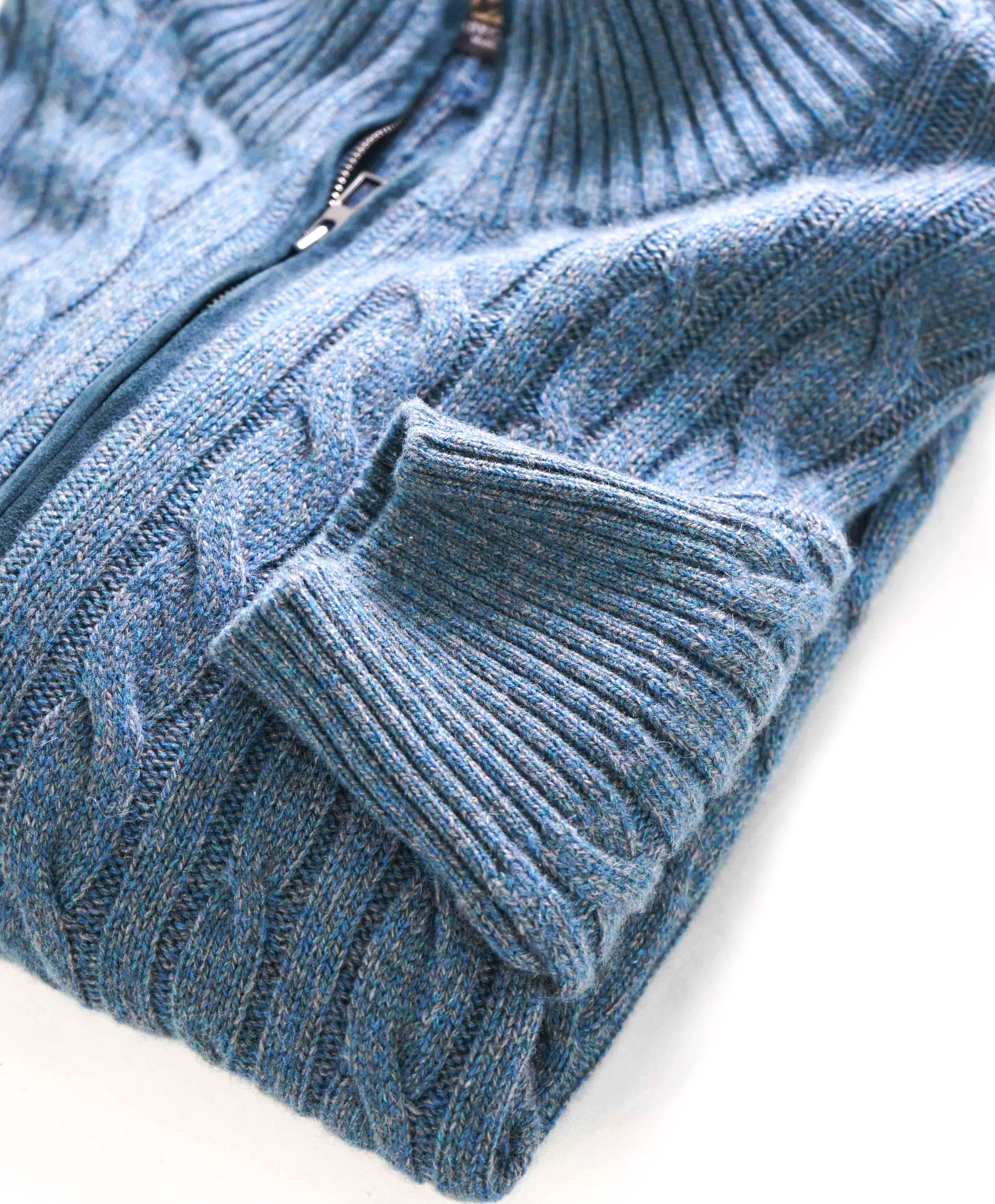 $2,275 LORO PIANA - *BABY CASHMERE* Blue Fleck Cable Knit Sweater- 58 (3XL)