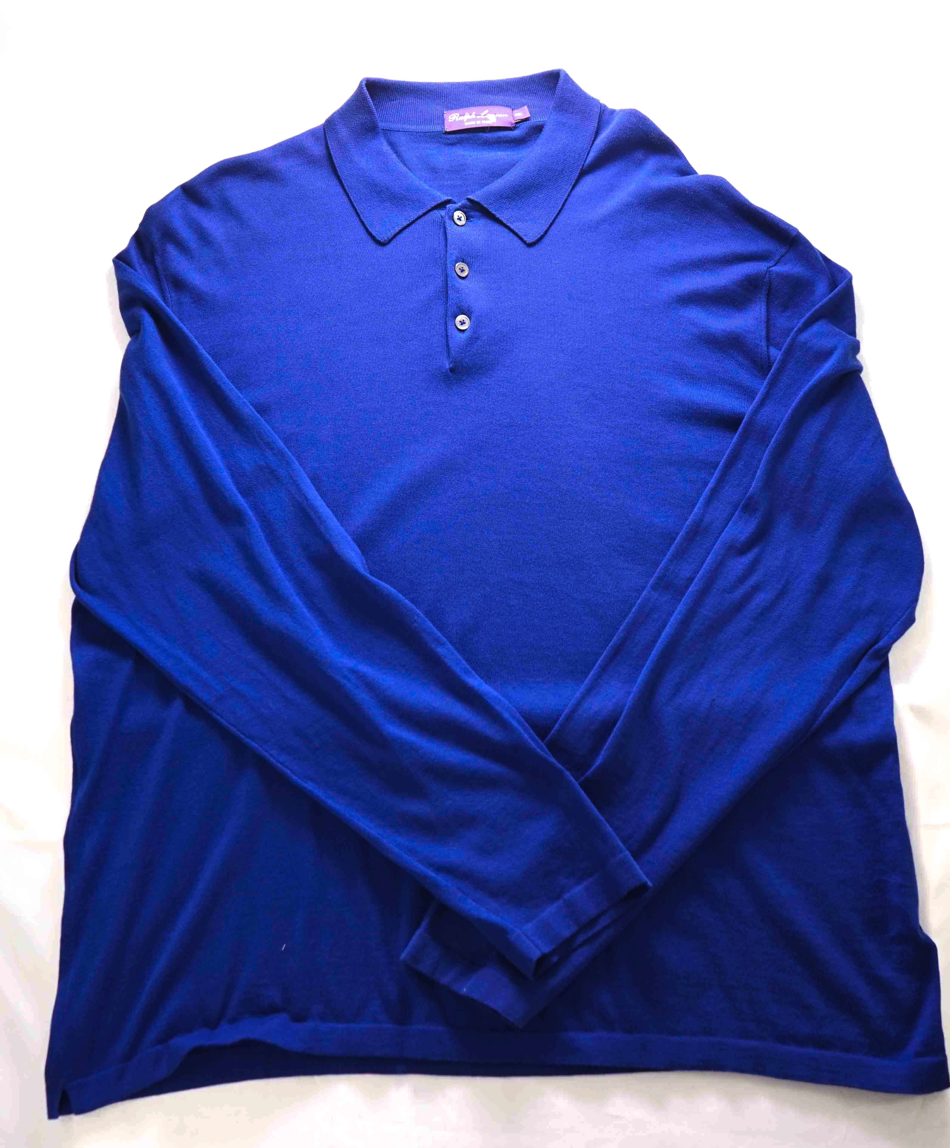 $700 RALPH LAUREN PURPLE LABEL - Cobalt Blue Pullover Cotton Sweater Polo - XXL