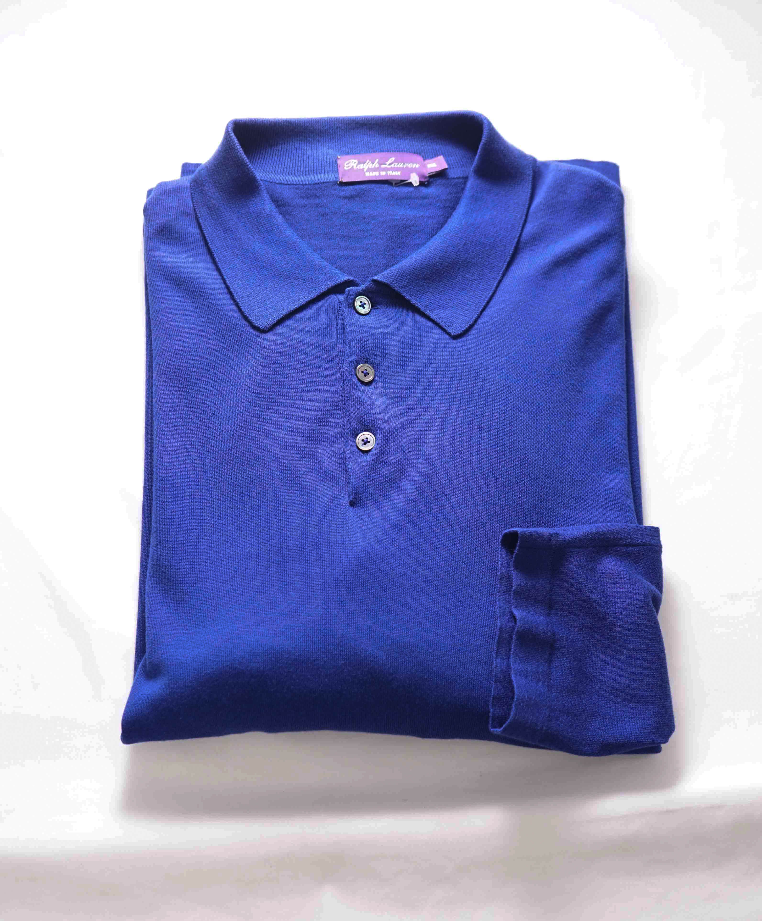 $700 RALPH LAUREN PURPLE LABEL - Cobalt Blue Pullover Cotton Sweater Polo - XXL