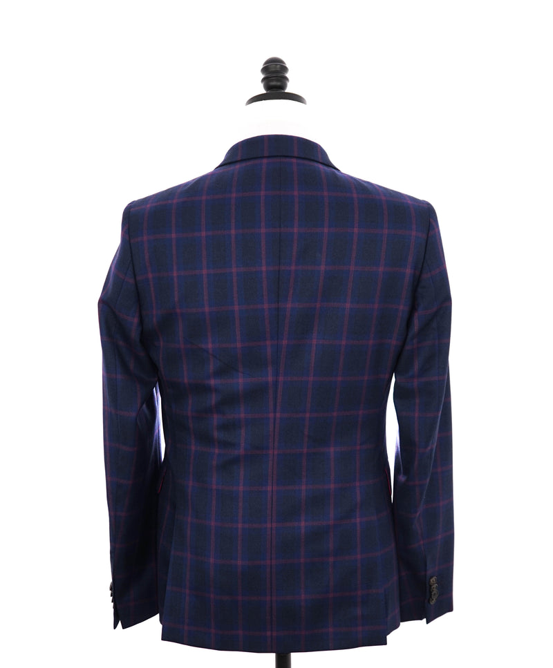 PAUL SMITH - Wool “The Kensington ”Navy/Pink Windowpane Suit- 38R