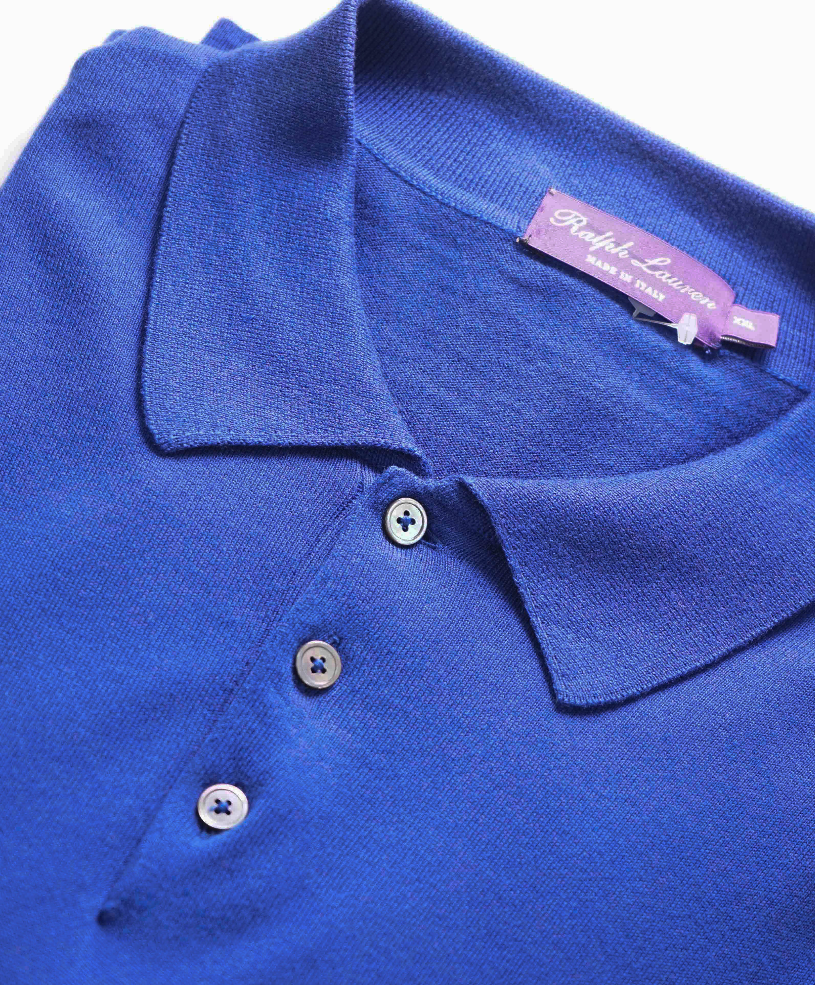 $700 RALPH LAUREN PURPLE LABEL - Cobalt Blue Pullover Cotton Sweater Polo - XXL