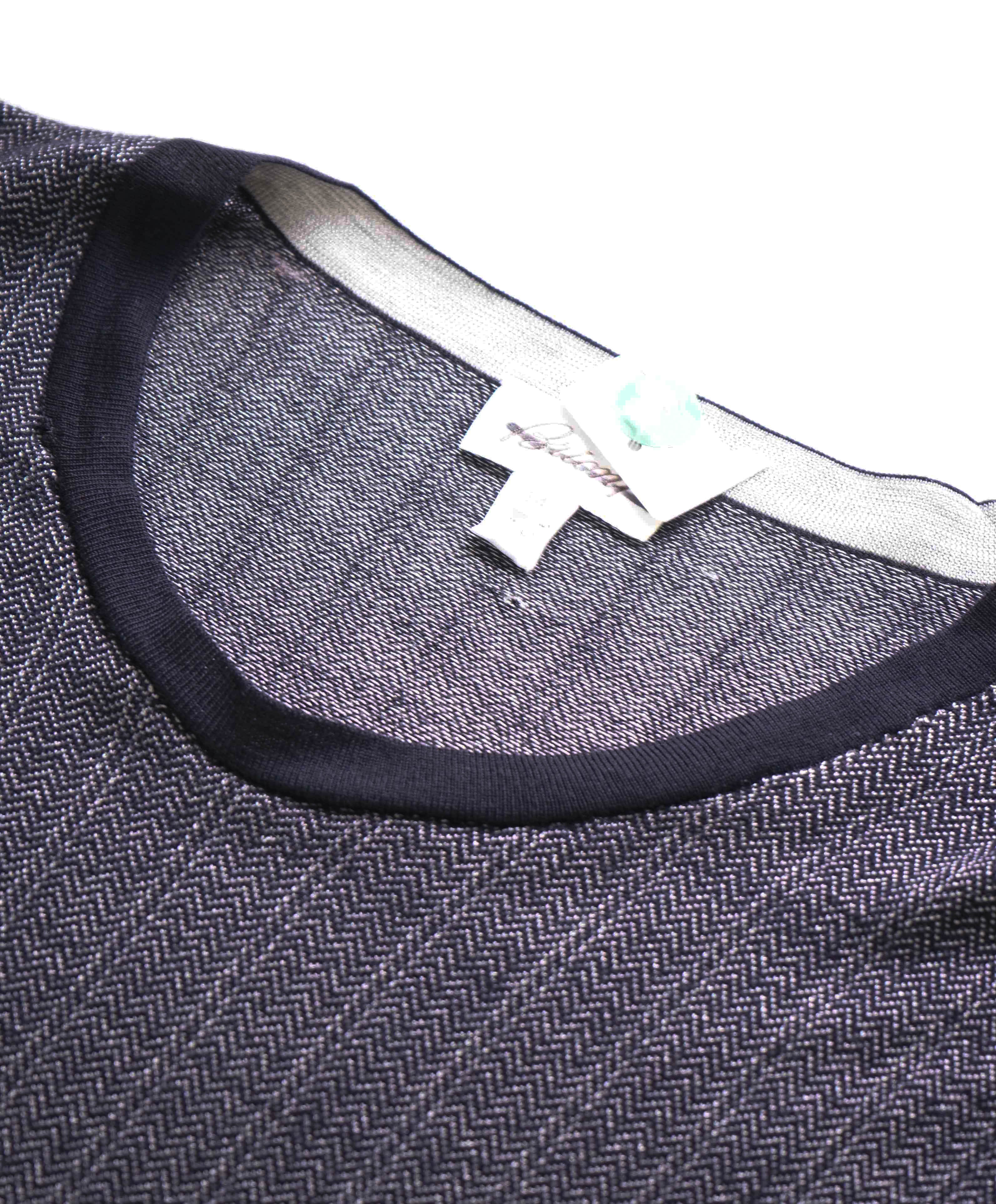 $1,095 BRIONI -WOOL/SILK White/Navy Pullover Crewneck Sweater- 44 (54EU)