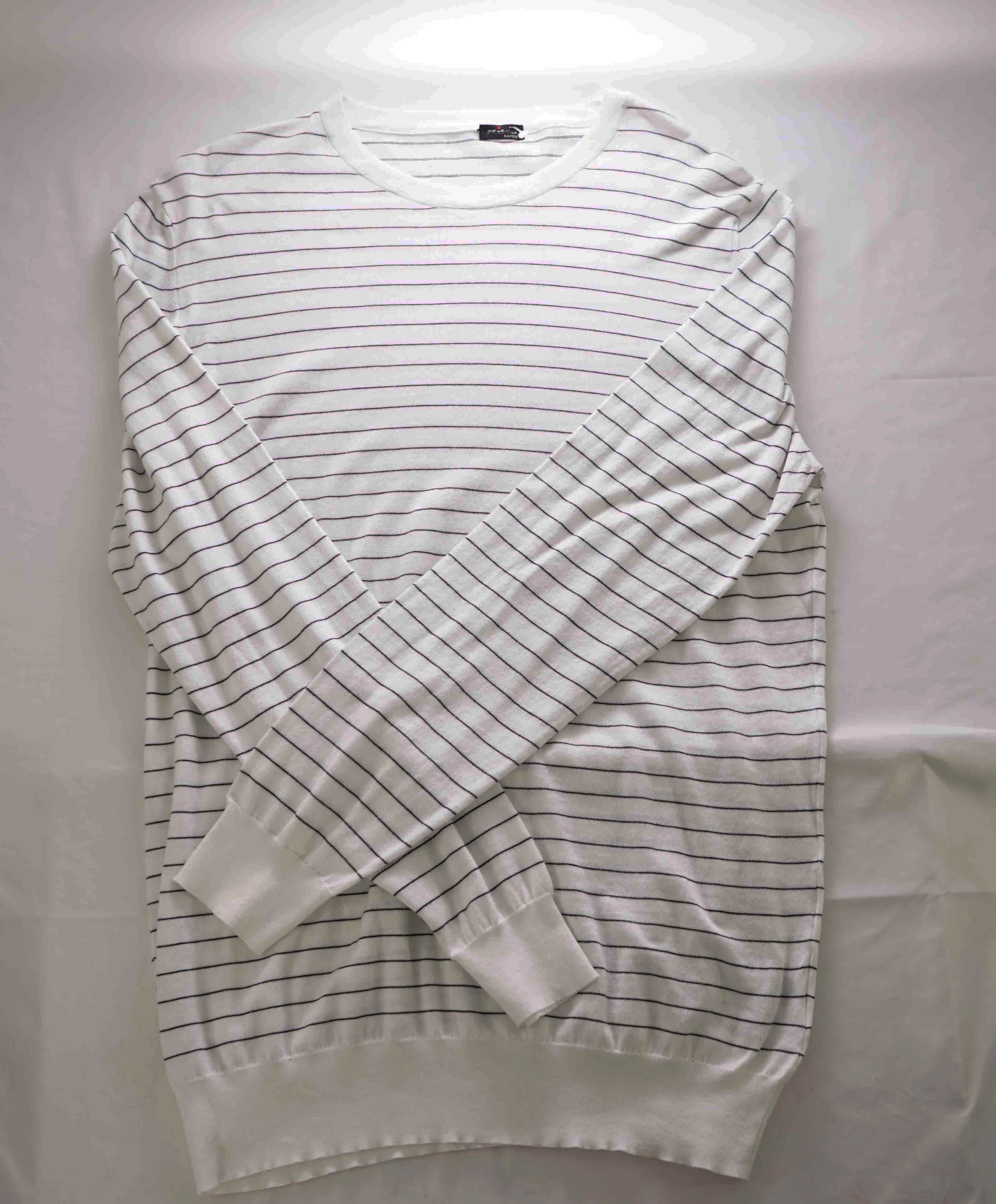 $1,895 KITON - Cotton White/Black Nautical Stripe Crewneck Sweater- 42 (52EU)