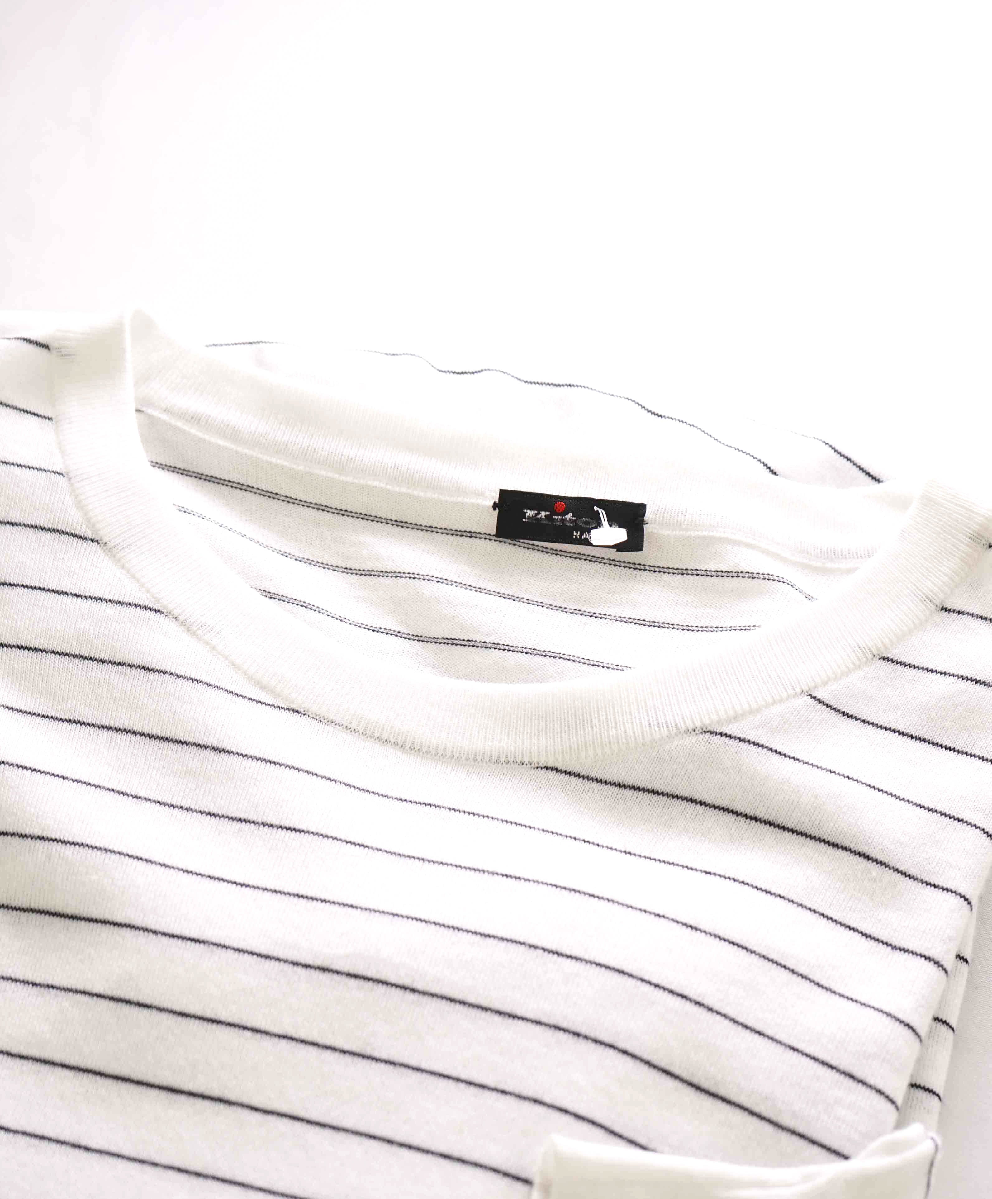 $1,895 KITON - Cotton White/Black Nautical Stripe Crewneck Sweater- 42 (52EU)