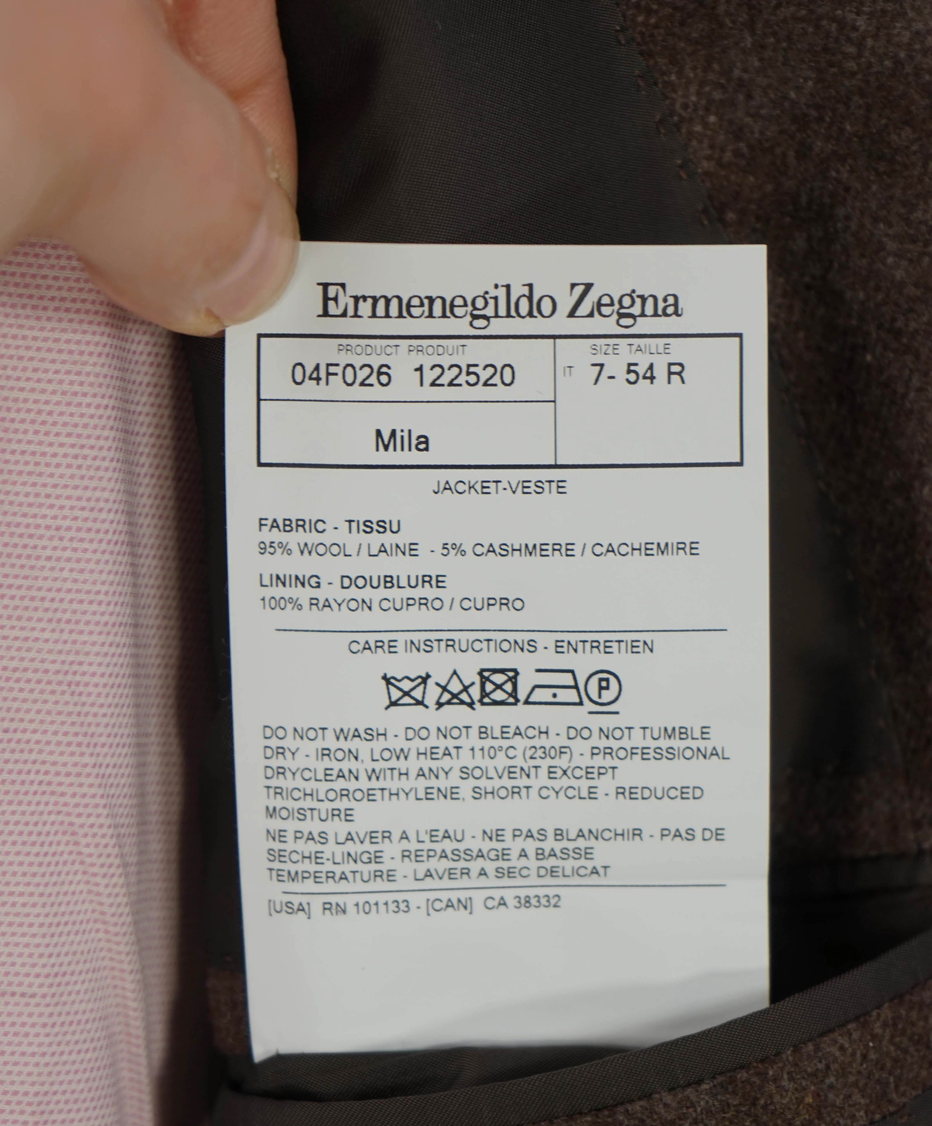 $3,695 ERMENEGILDO ZEGNA - *TROFEO* Su Misura Wool/CASHMERE Blazer - 44R