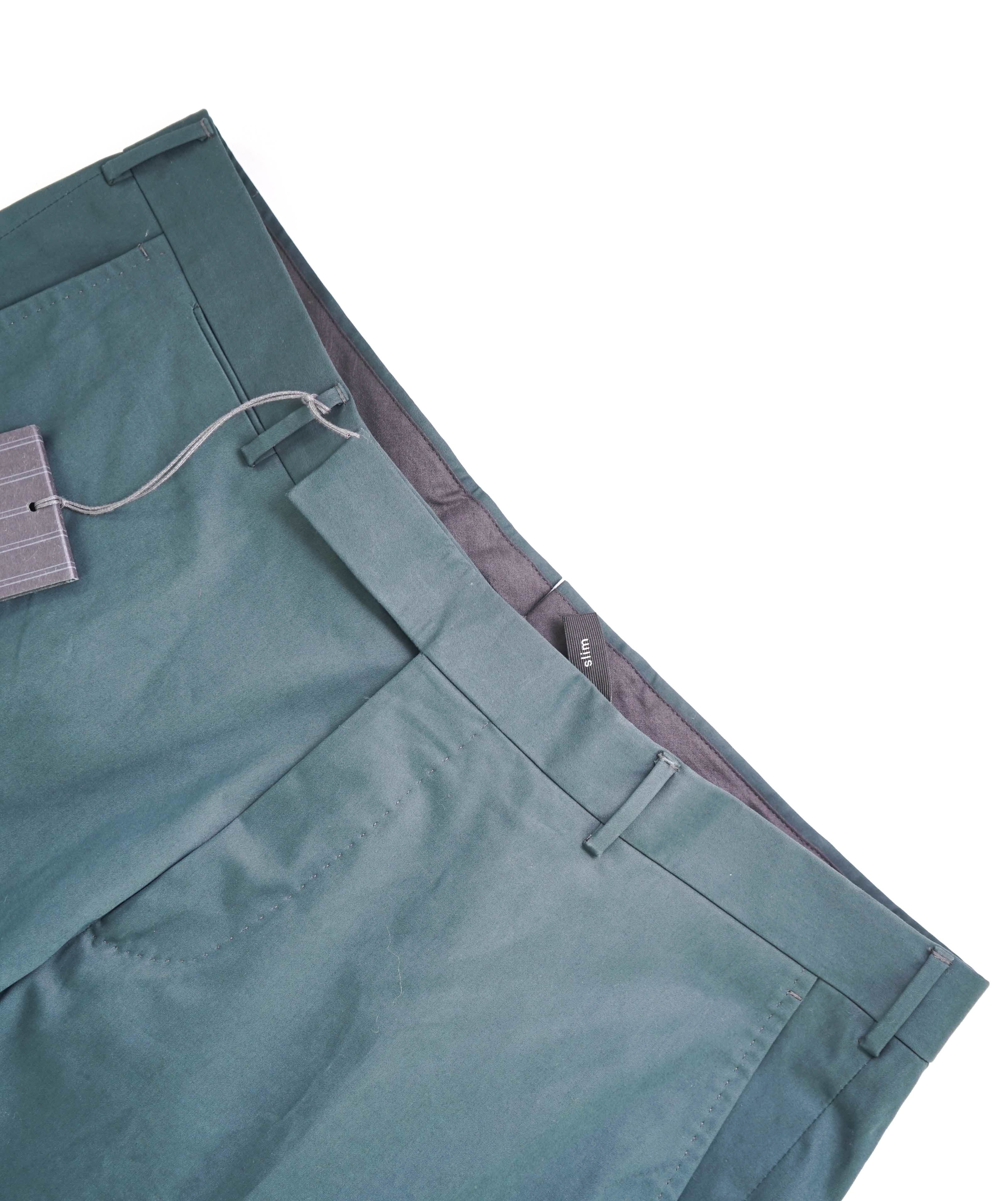 ERMENEGILDO ZEGNA - SLIM Hunter GREEN Cotton/Elastane Chino Flat Front Pants - 36W