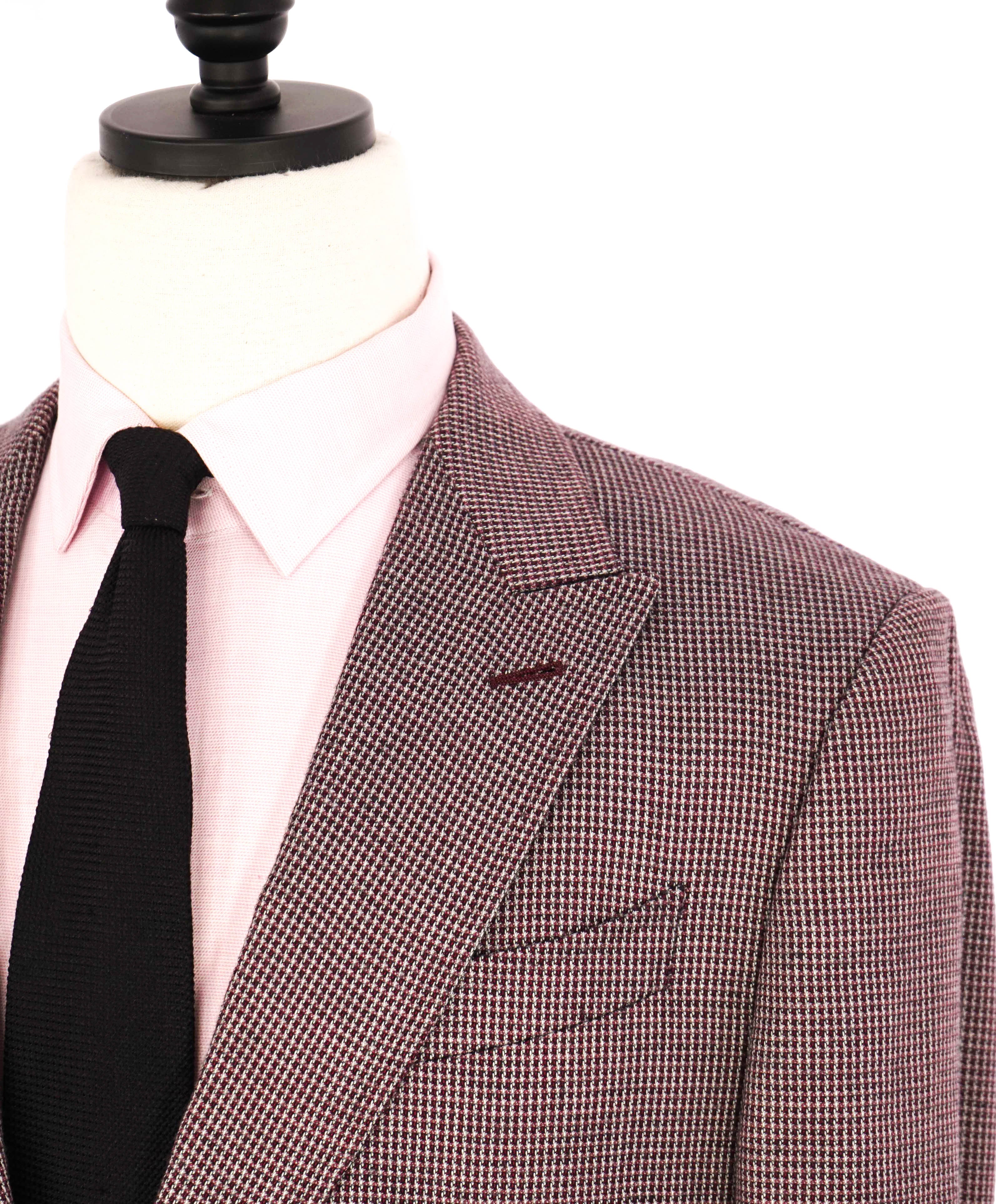 $3,295 ERMENEGILDO ZEGNA - *CASHMERE* Cotton Burgundy Birdseye Peak Blazer- 44R