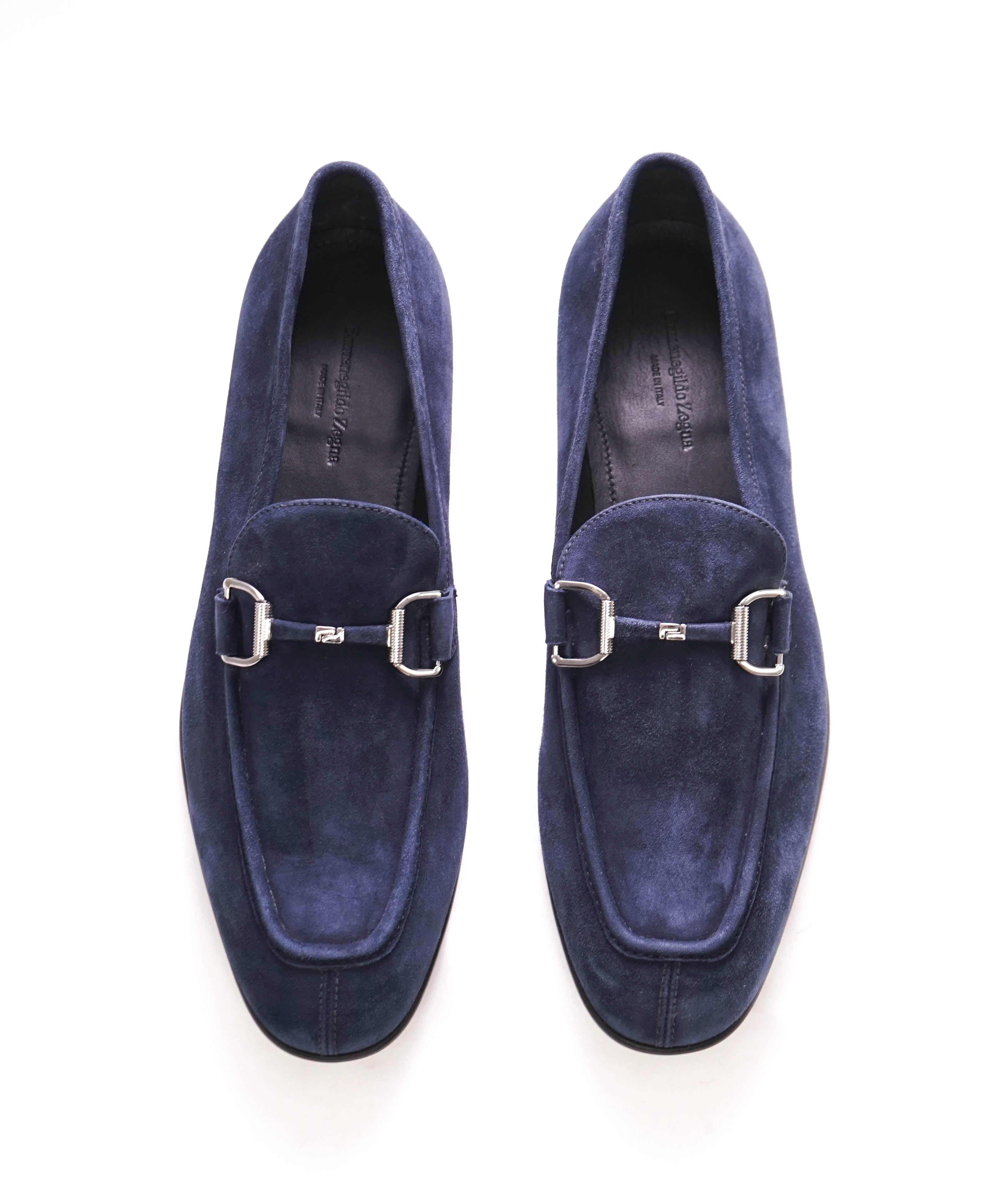 $960 ERMENEGILDO ZEGNA - Navy Blue Suede Bit Loafers - 10.5 US (9.5 EU)