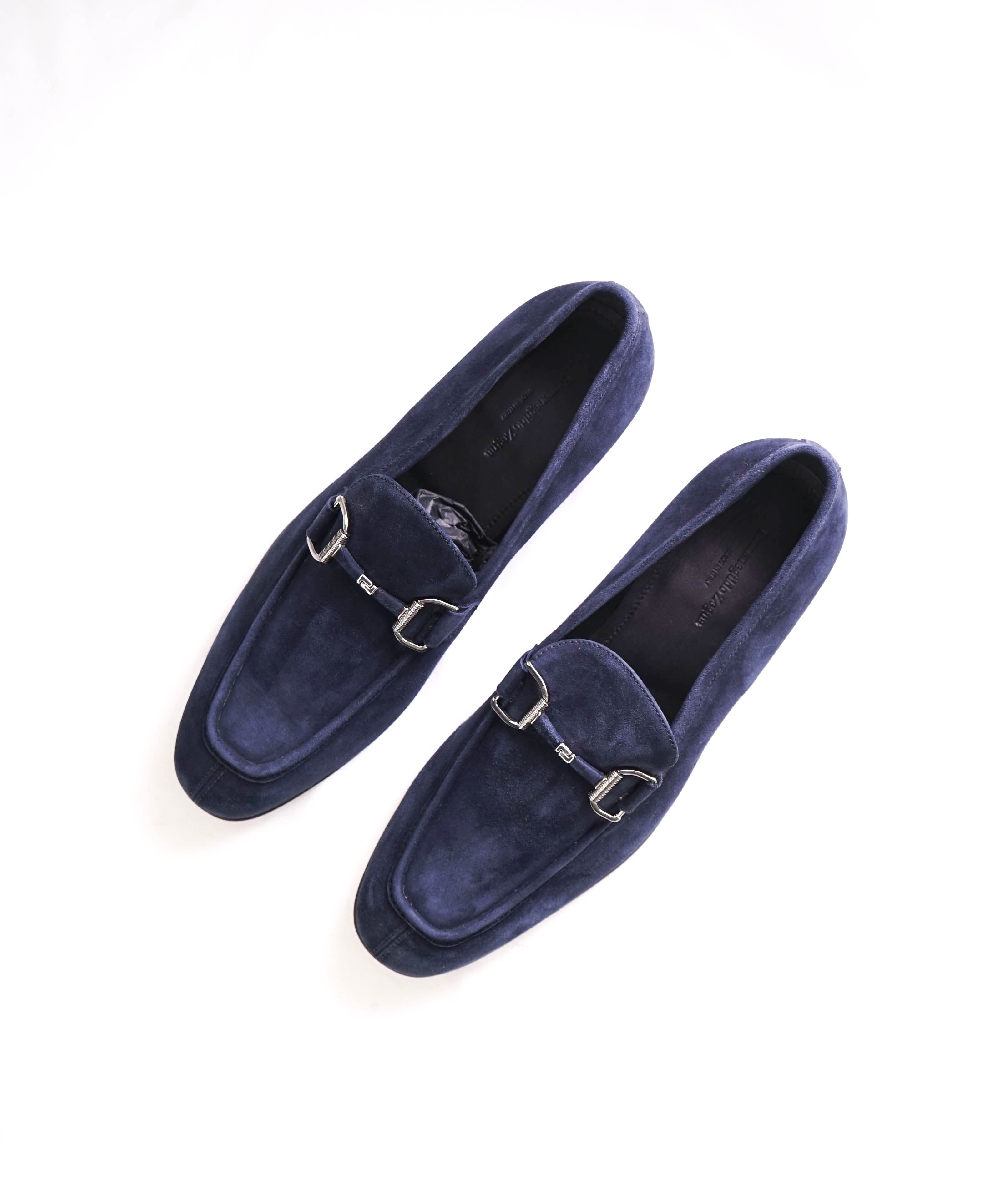 $960 ERMENEGILDO ZEGNA - Navy Blue Suede Bit Loafers - 10.5 US (9.5 EU)