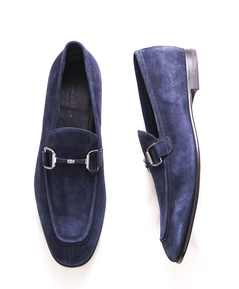 $960 ERMENEGILDO ZEGNA - Navy Blue Suede Bit Loafers - 10.5 US (9.5 EU)