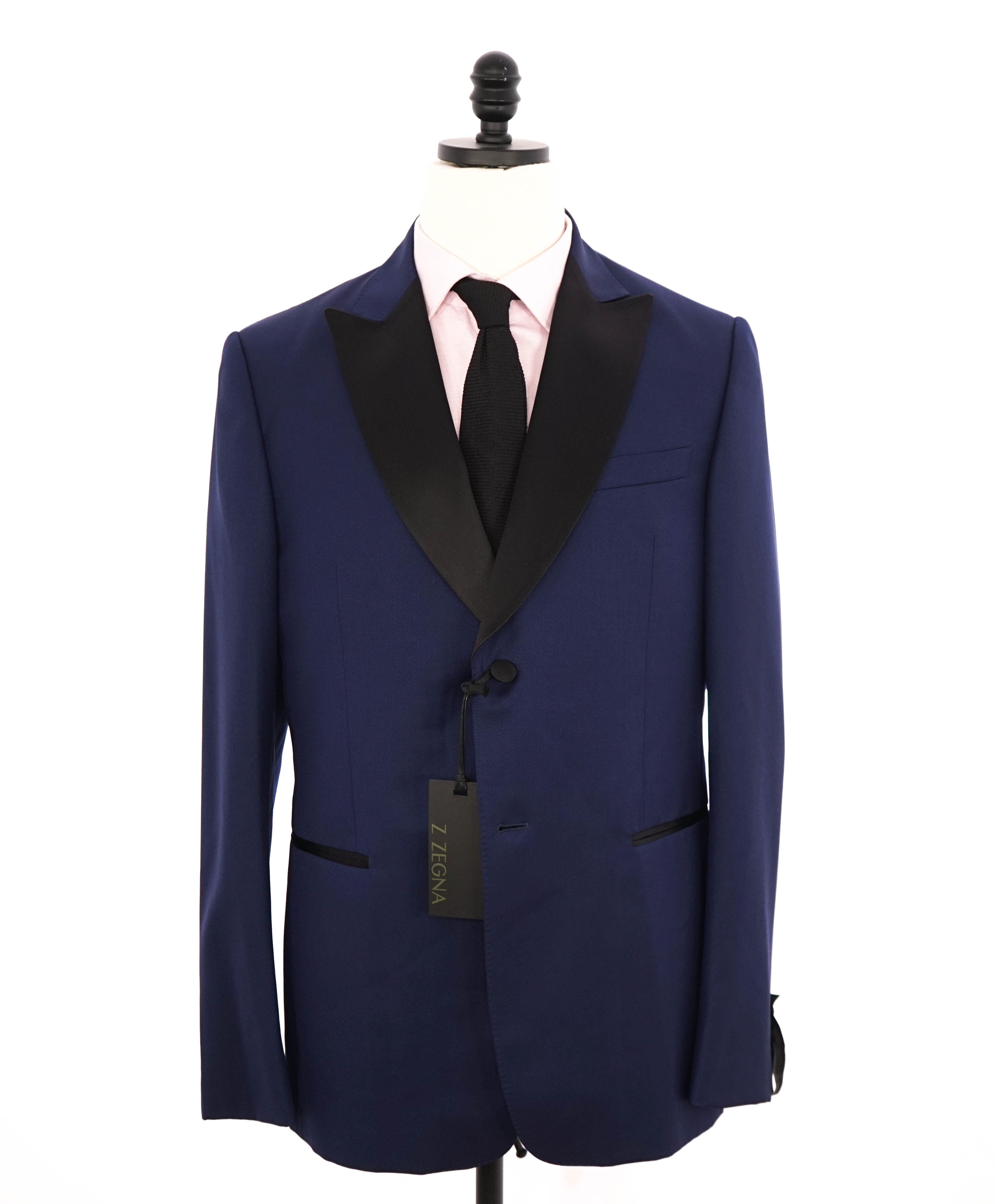 Z ZEGNA - Royal Blue Silk PEAK Lapel Drop 7 Wool Tuxedo Suit - 42R