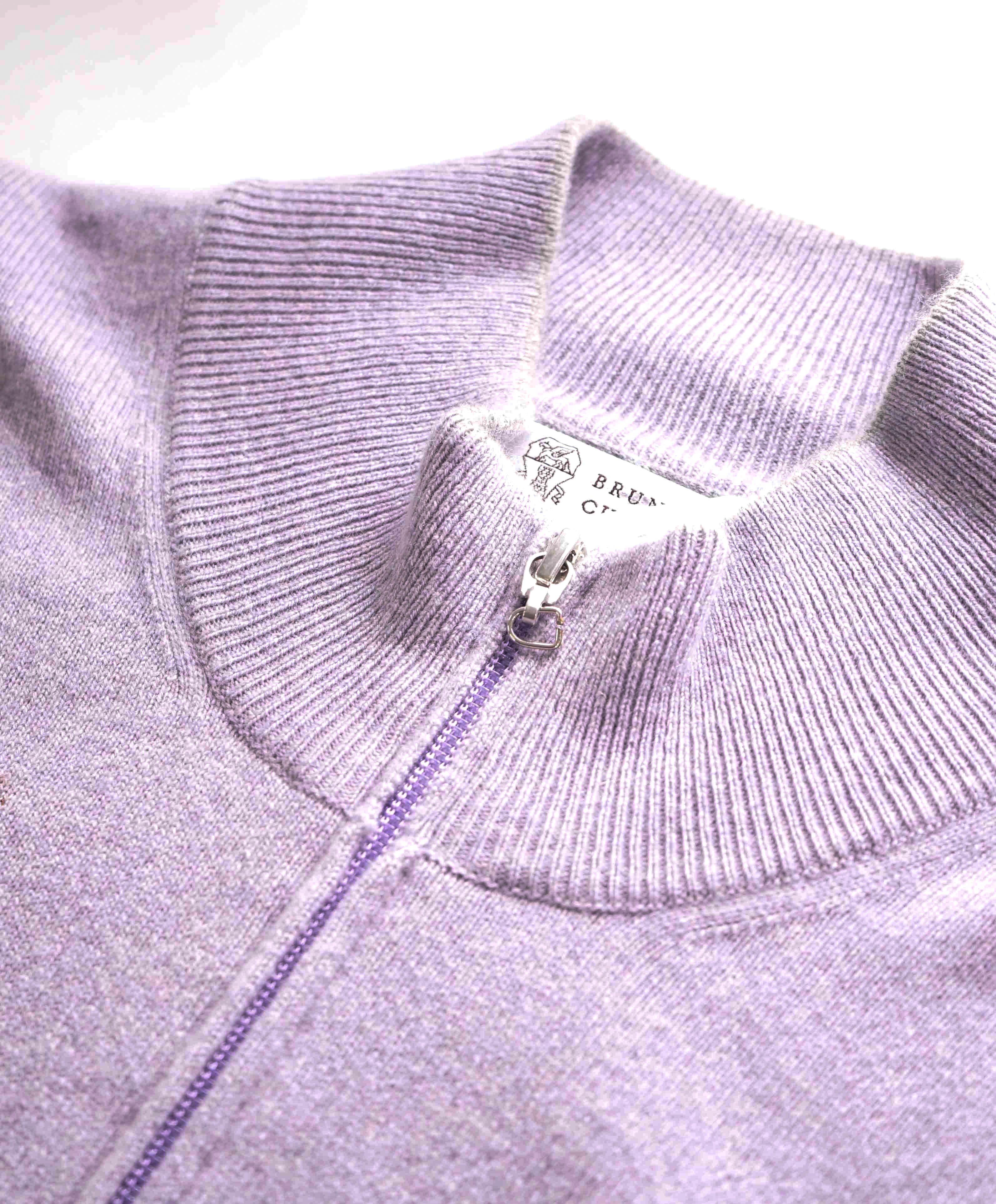 $1,495 BRUNELLO CUCINELLI - *PURE CASHMERE* Lavender Zip Sweater- 56 (XXL)