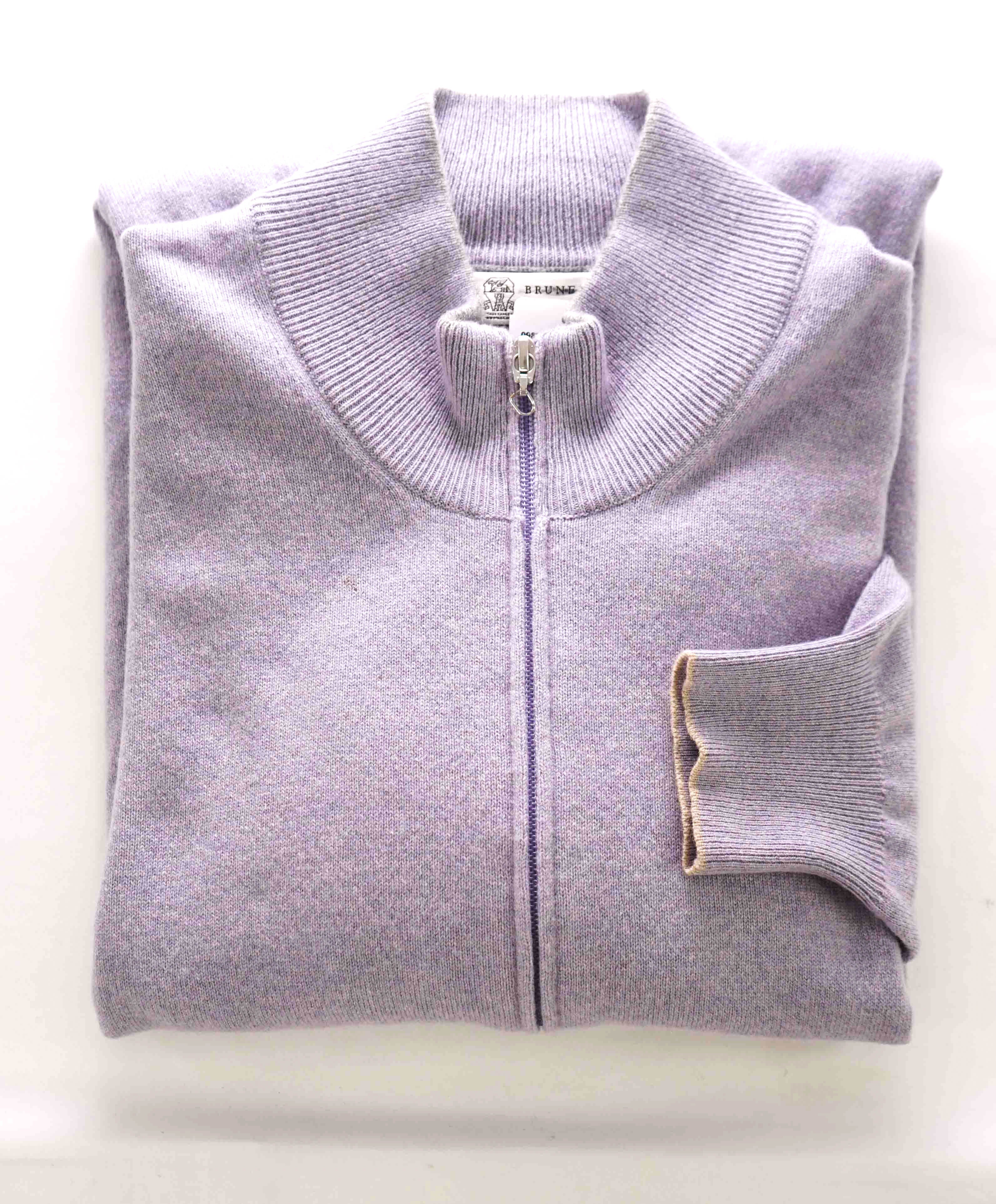 $1,495 BRUNELLO CUCINELLI - *PURE CASHMERE* Lavender Zip Sweater- 56 (XXL)