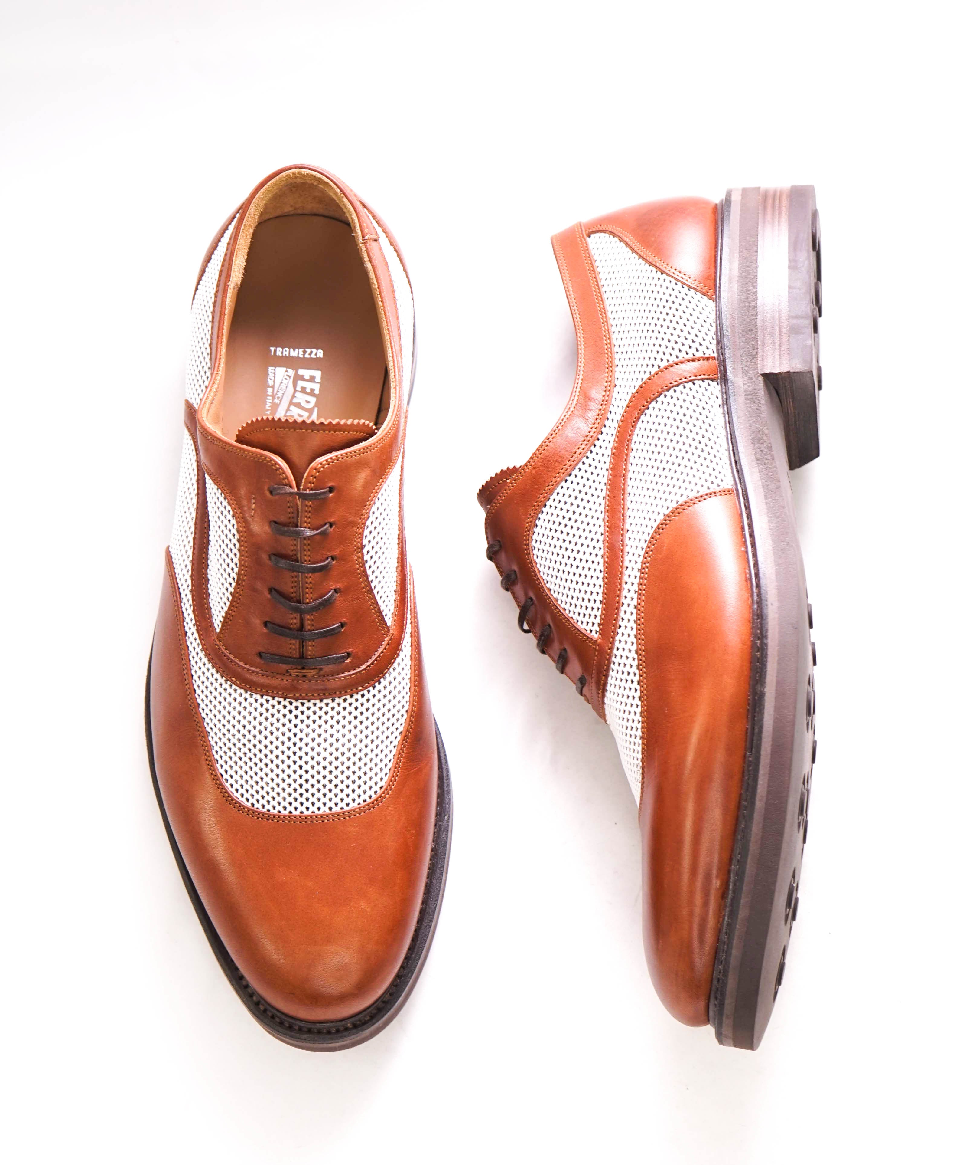 $1,250 SALVATORE FERRAGAMO - "TRAMEZZA" Golf Inspired Mixed-Media Oxford - 11 EE US