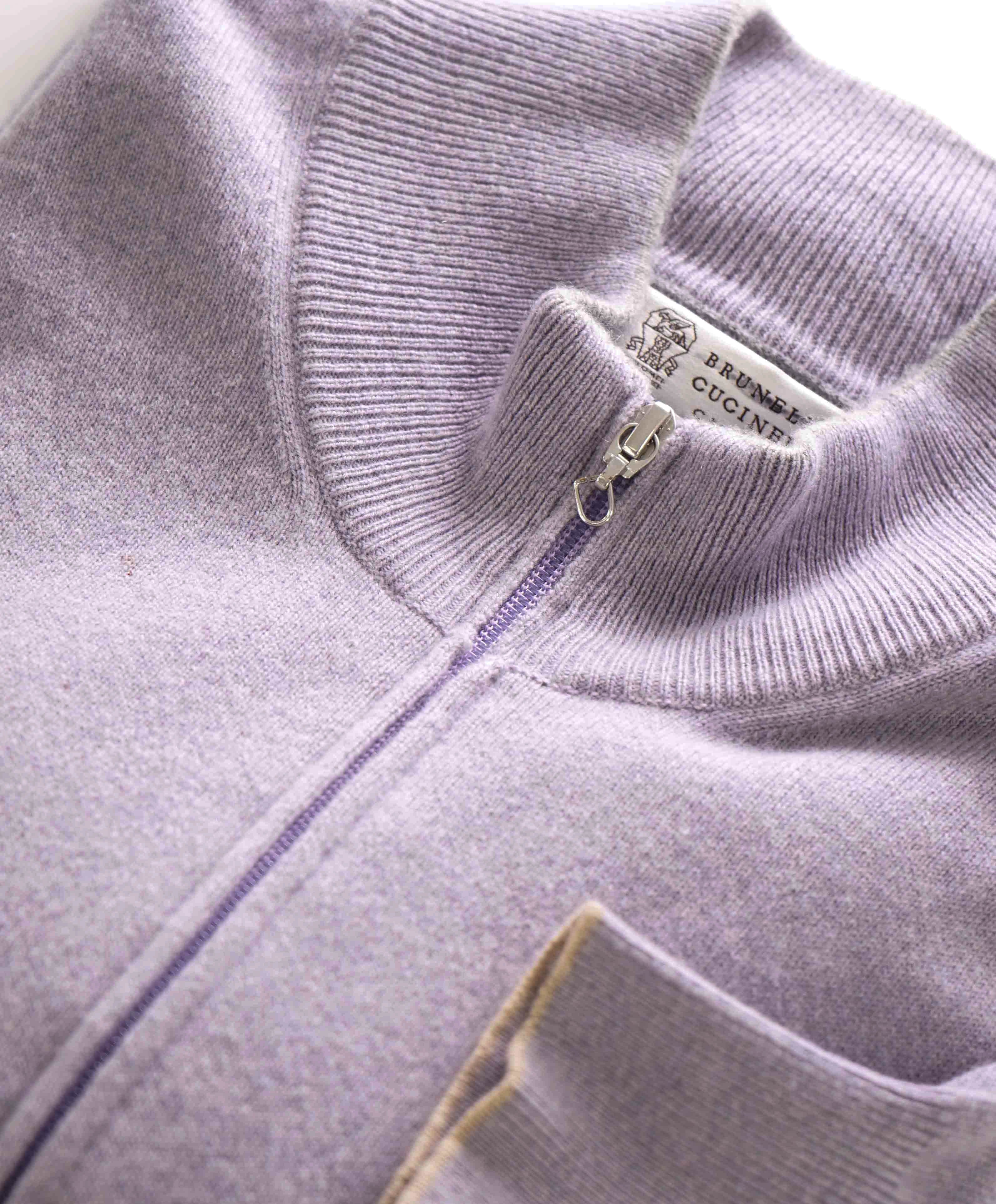 $1,495 BRUNELLO CUCINELLI - *PURE CASHMERE* Lavender Zip Sweater- 56 (XXL)