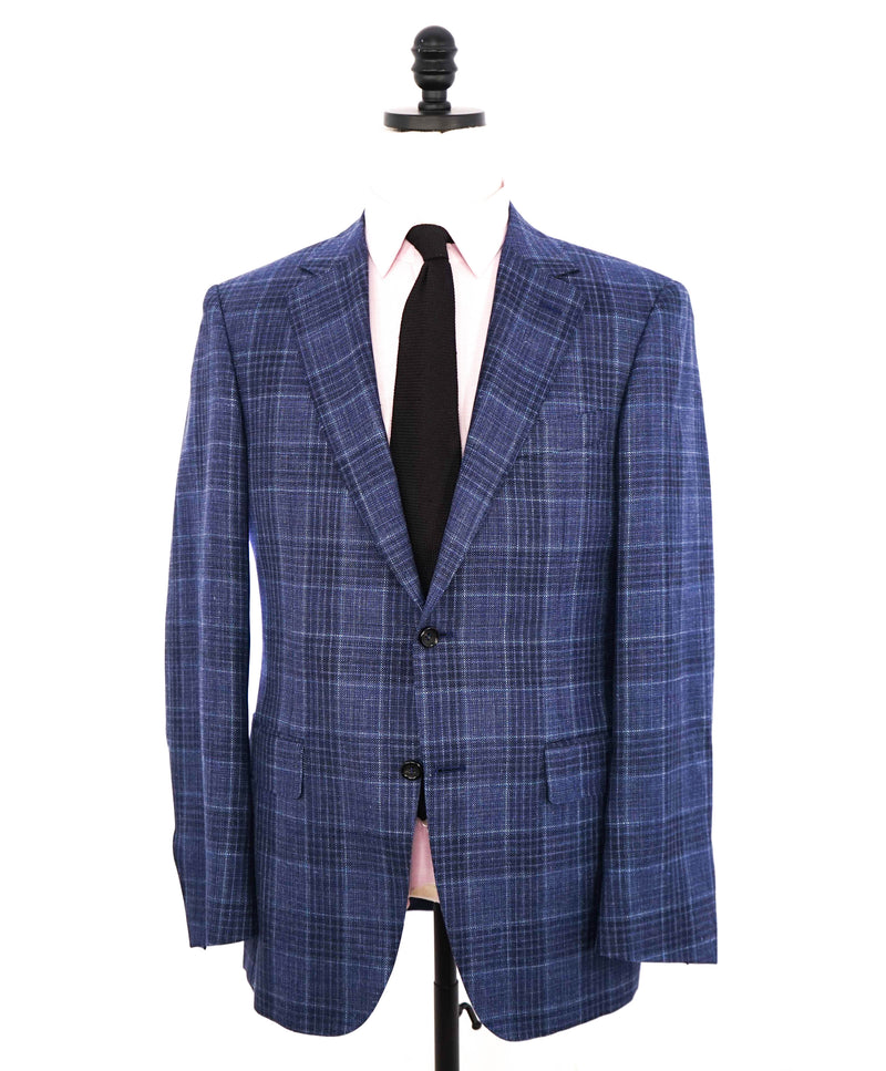 $1,895 CANALI - Mid Blue Wool/Silk/Linen Check Plaid Blazer - 40R