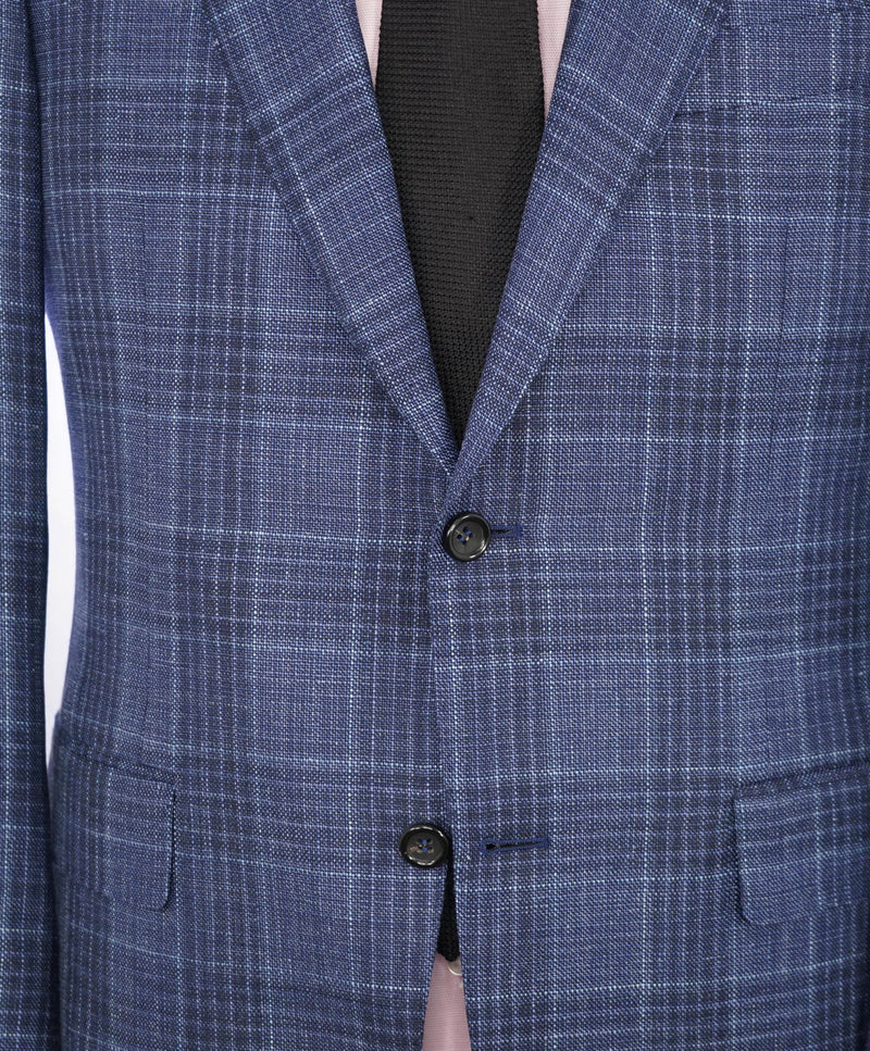 $1,895 CANALI - Mid Blue Wool/Silk/Linen Check Plaid Blazer - 40R