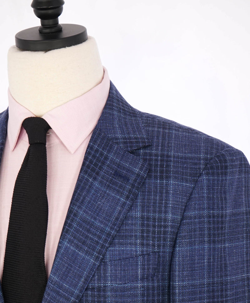 $1,895 CANALI - Mid Blue Wool/Silk/Linen Check Plaid Blazer - 40R