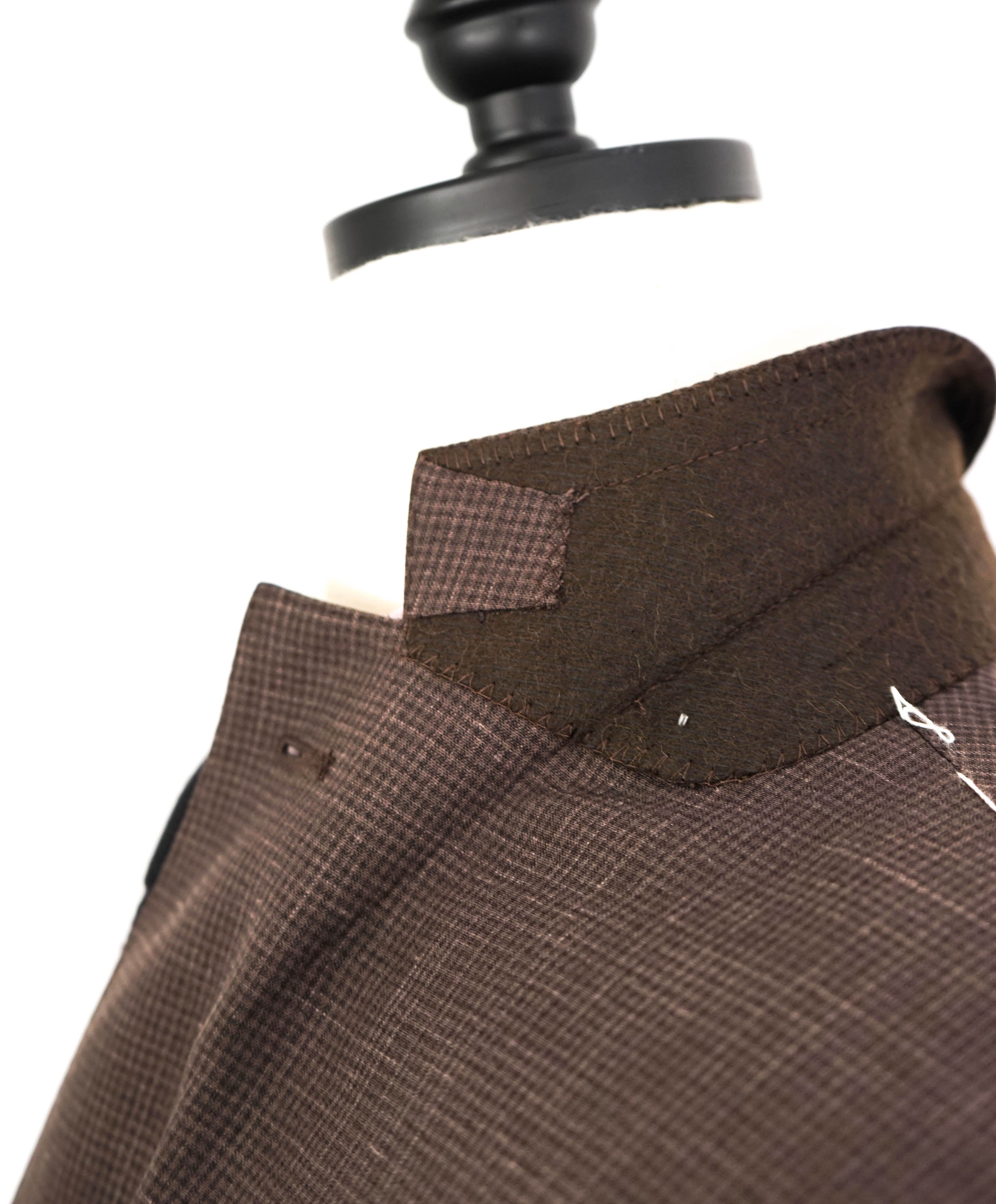 $4,295 ERMENEGILDO ZEGNA -Brown Micro Check 2/3 Roll LINEN Suit - 44R