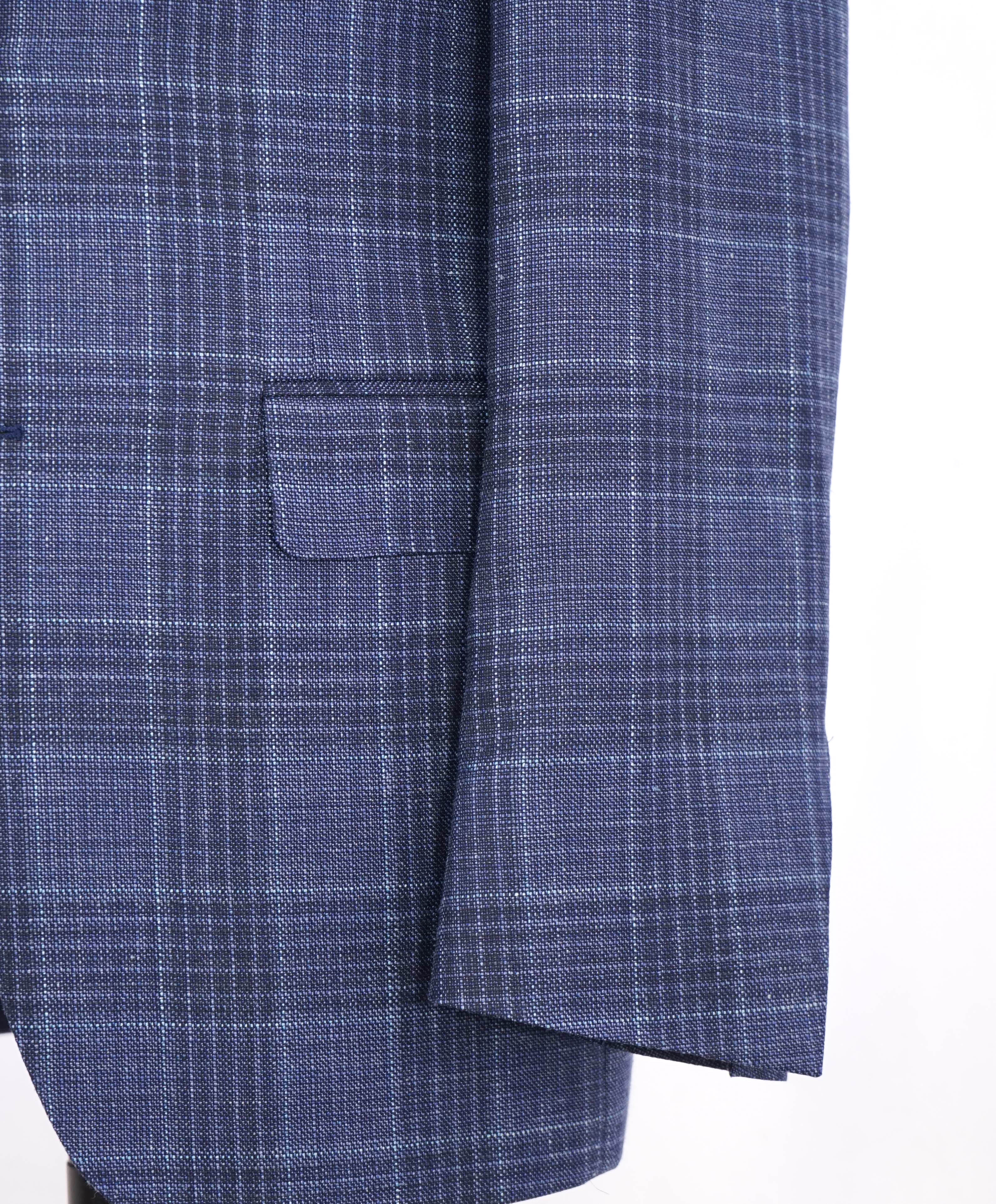 $1,895 CANALI - Mid Blue Wool/Silk/Linen Check Plaid Blazer - 40R