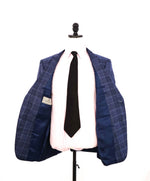 $1,895 CANALI - Mid Blue Wool/Silk/Linen Check Plaid Blazer - 40R