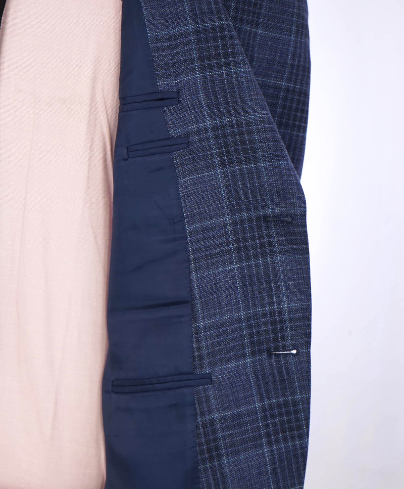 $1,895 CANALI - Mid Blue Wool/Silk/Linen Check Plaid Blazer - 40R