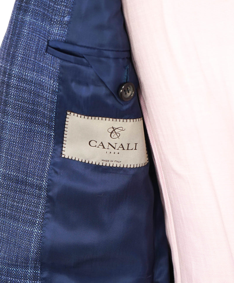 $1,895 CANALI - Mid Blue Wool/Silk/Linen Check Plaid Blazer - 40R