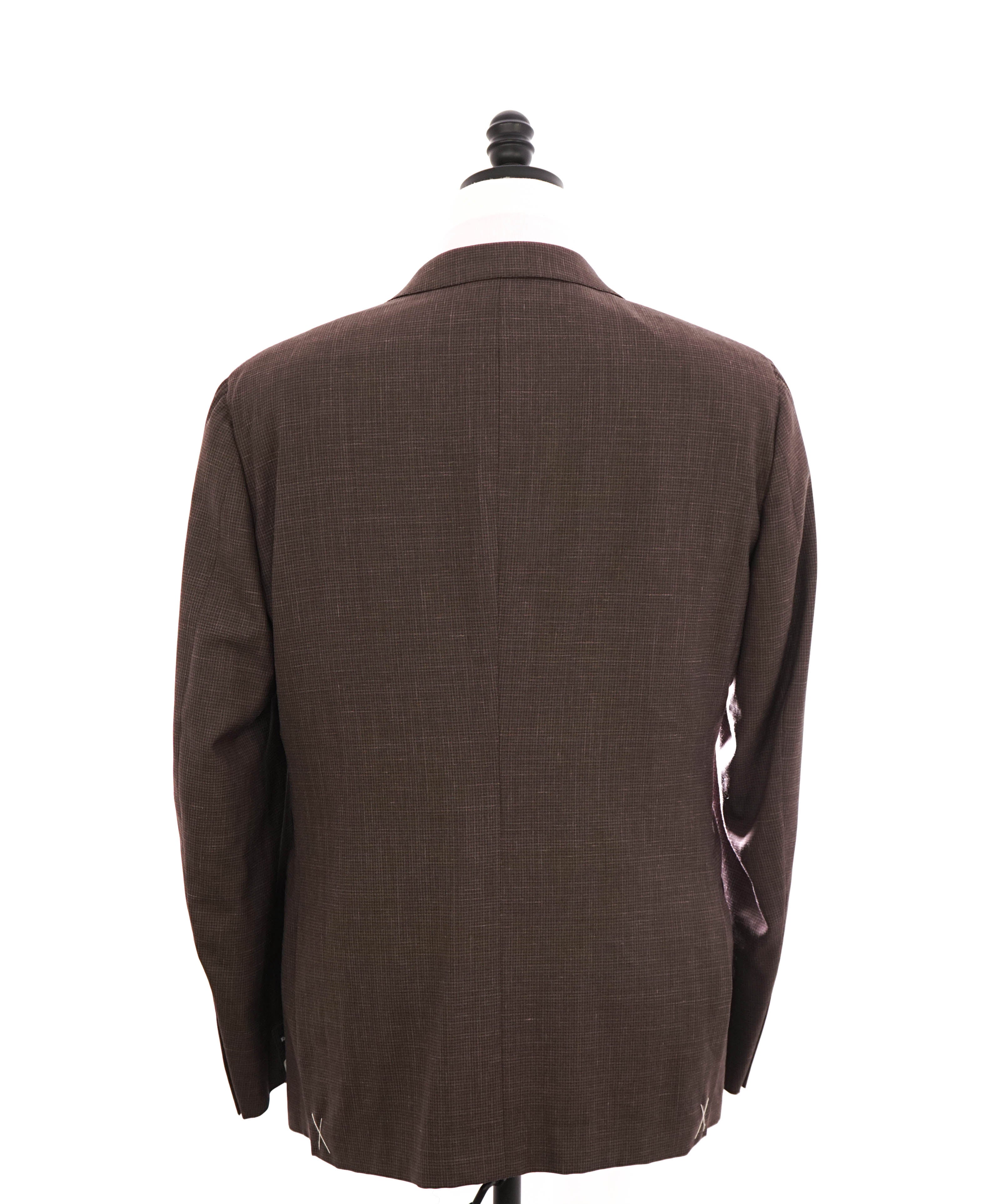 $4,295 ERMENEGILDO ZEGNA -Brown Micro Check 2/3 Roll LINEN Suit - 44R