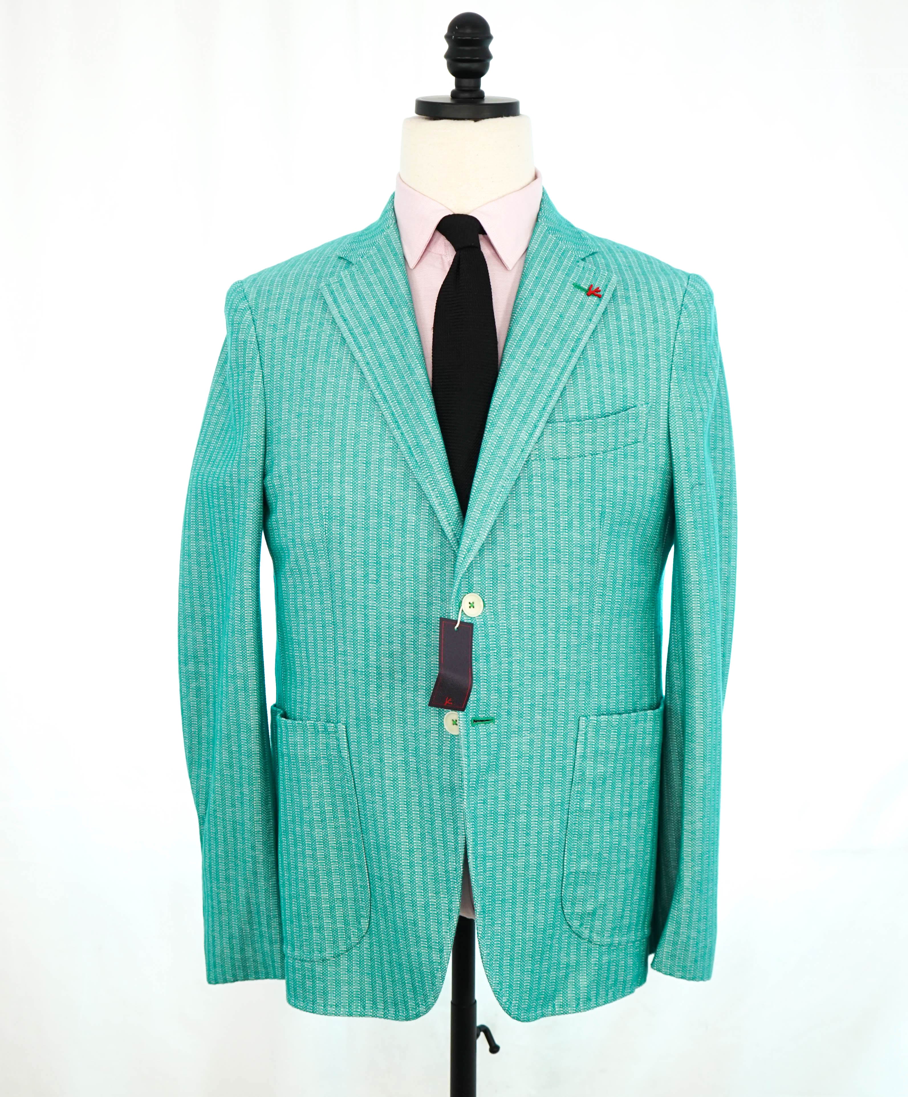 $4,695 ISAIA - Pure Cotton Woven Unlined Bright Mint Green Blazer - 38R (48EU)