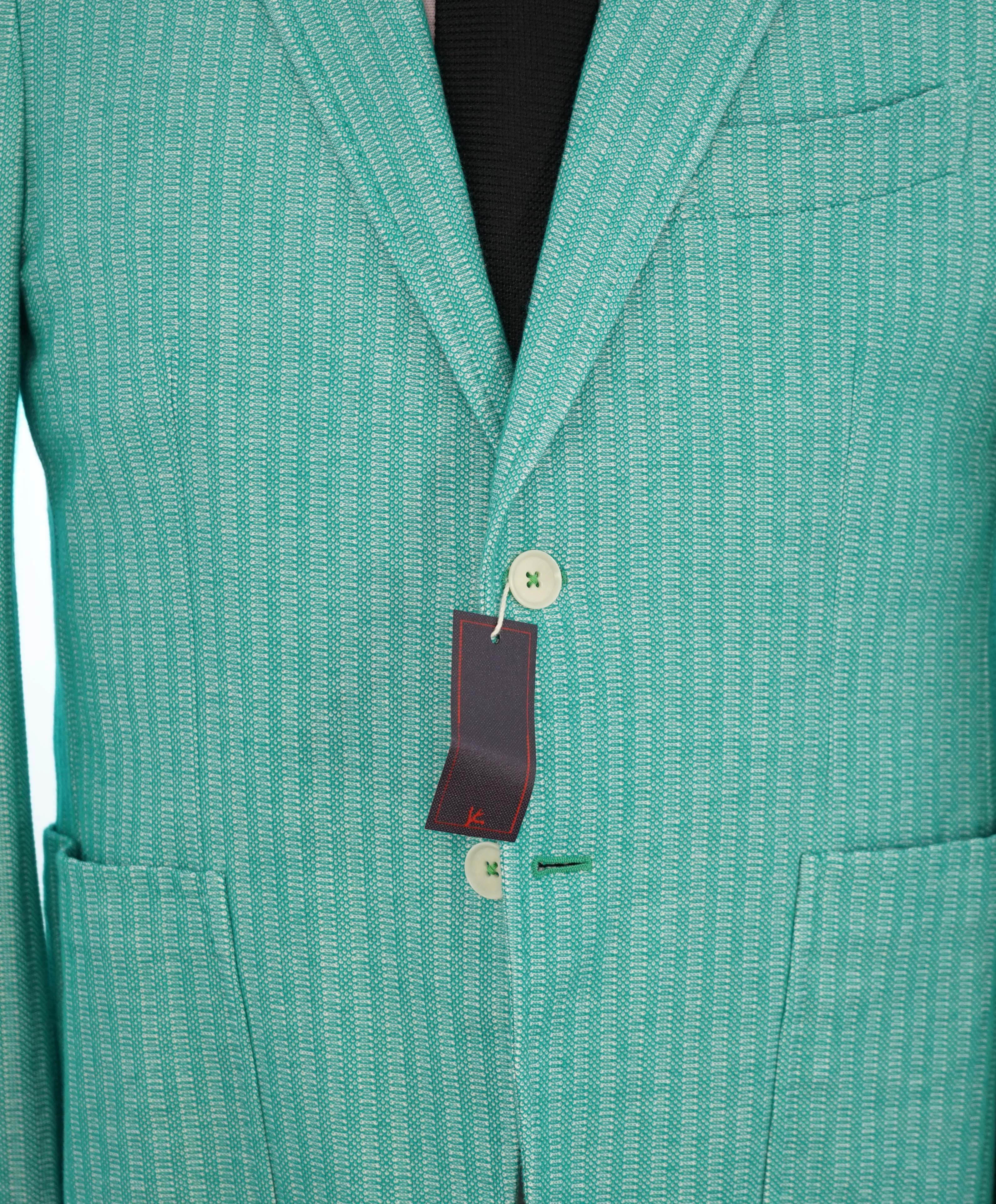 $4,695 ISAIA - Pure Cotton Woven Unlined Bright Mint Green Blazer - 38R (48EU)