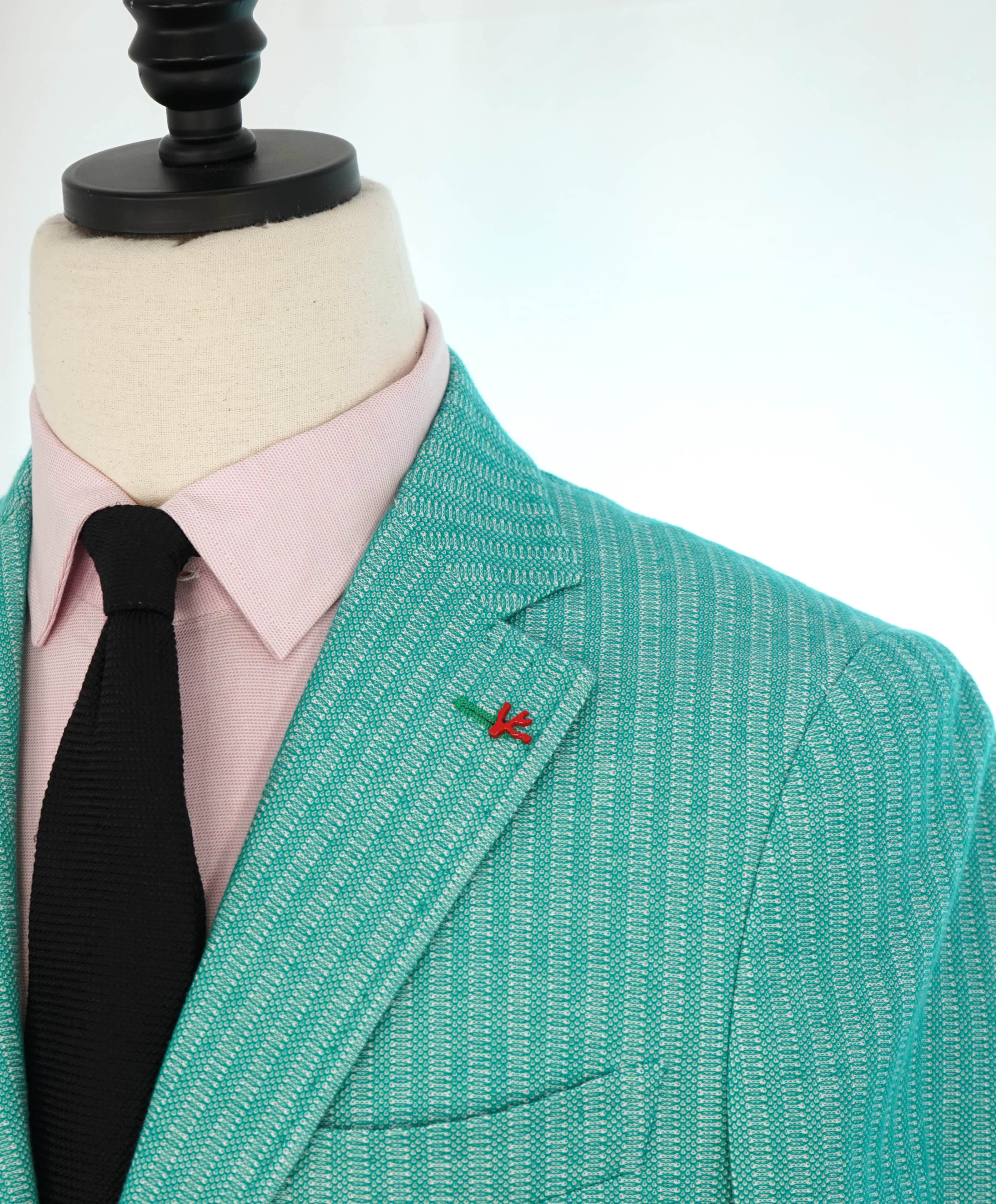 $4,695 ISAIA - Pure Cotton Woven Unlined Bright Mint Green Blazer - 38R (48EU)