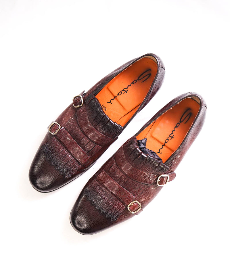 SANTONI - Brown / Burgundy Monk Strap Venetian Loafers - 12 US (11 IT)