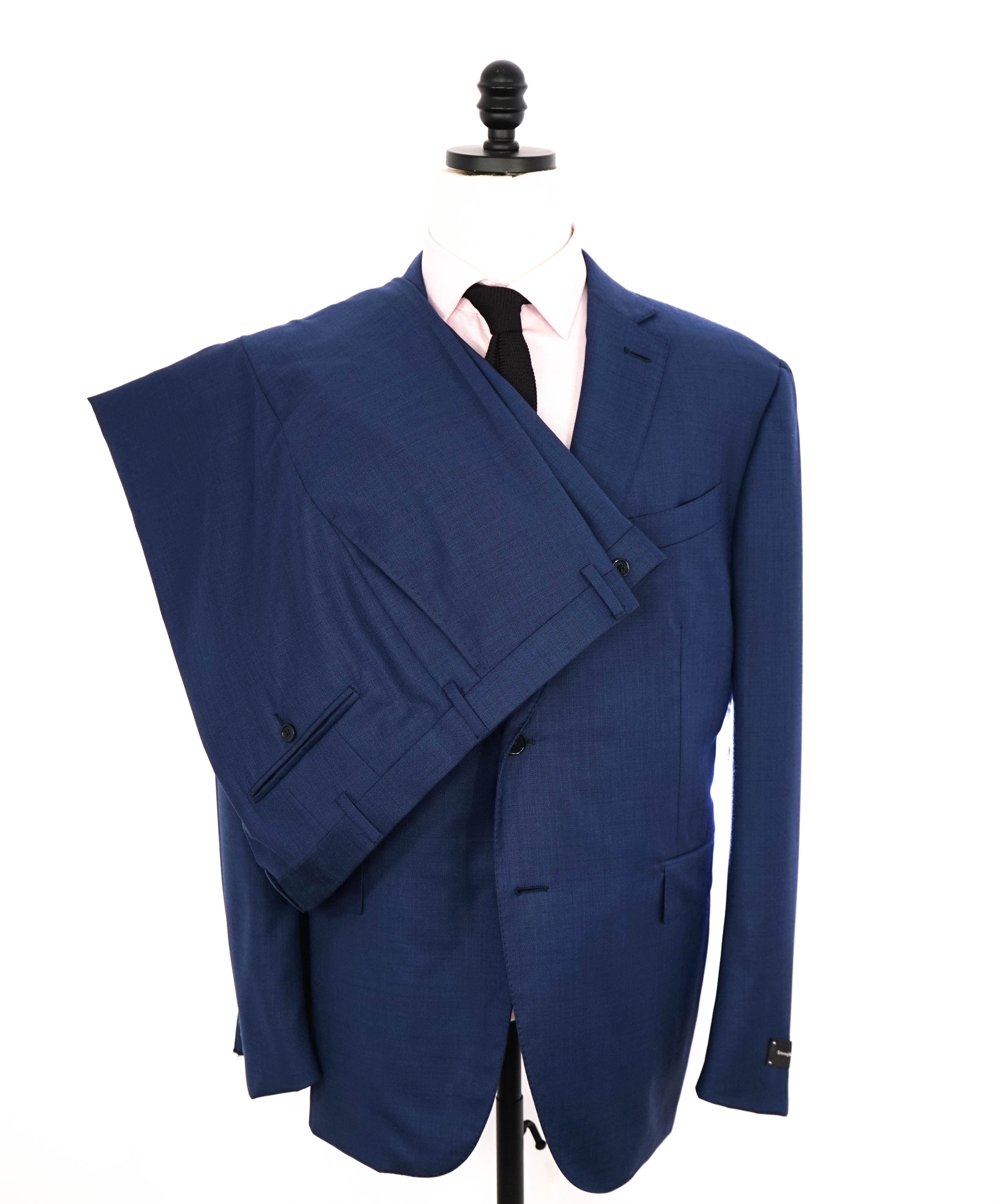 ERMENEGILDO ZEGNA - Medium Blue Birdseye Blue Textured Suit - 48S