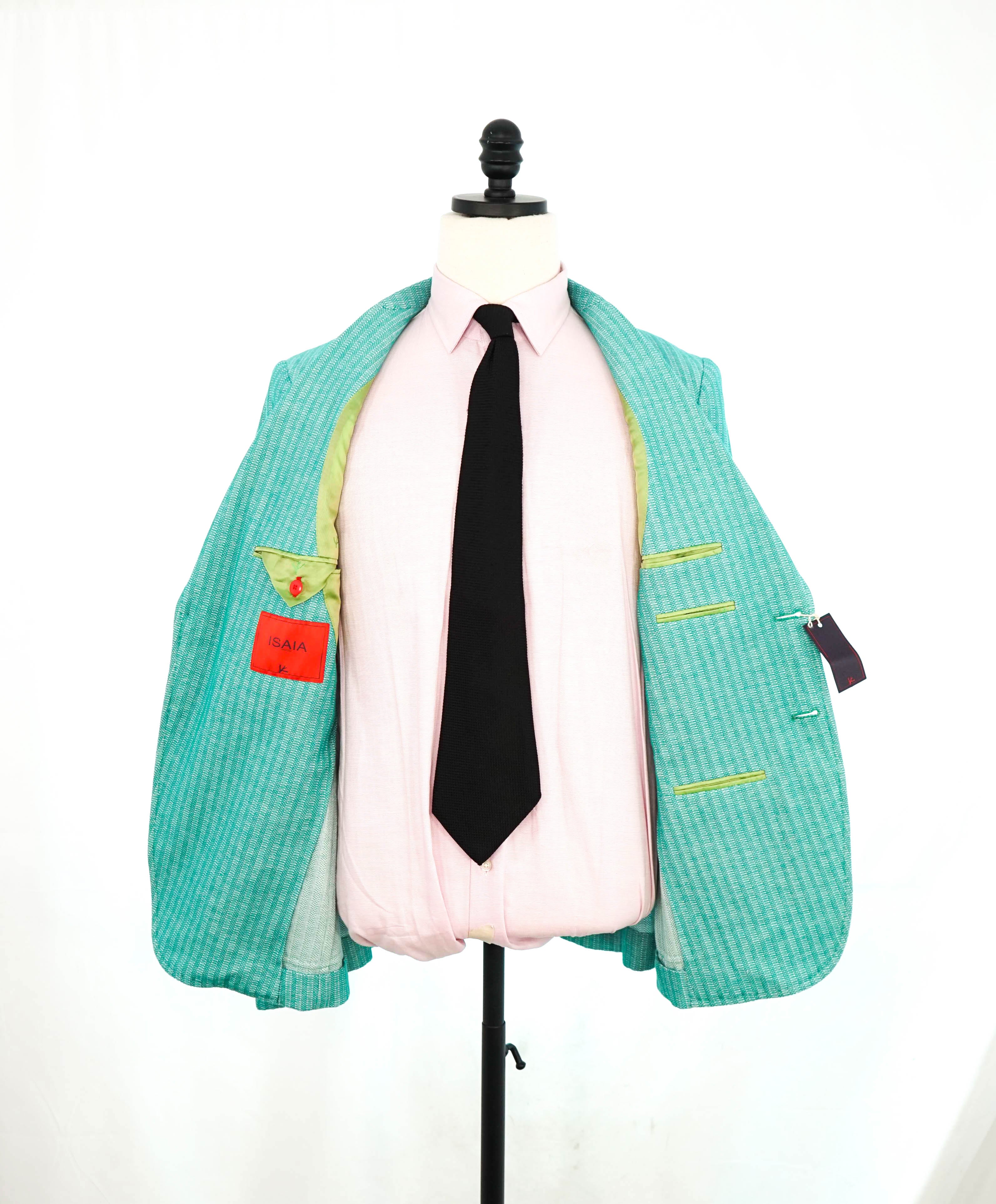 $4,695 ISAIA - Pure Cotton Woven Unlined Bright Mint Green Blazer - 38R (48EU)