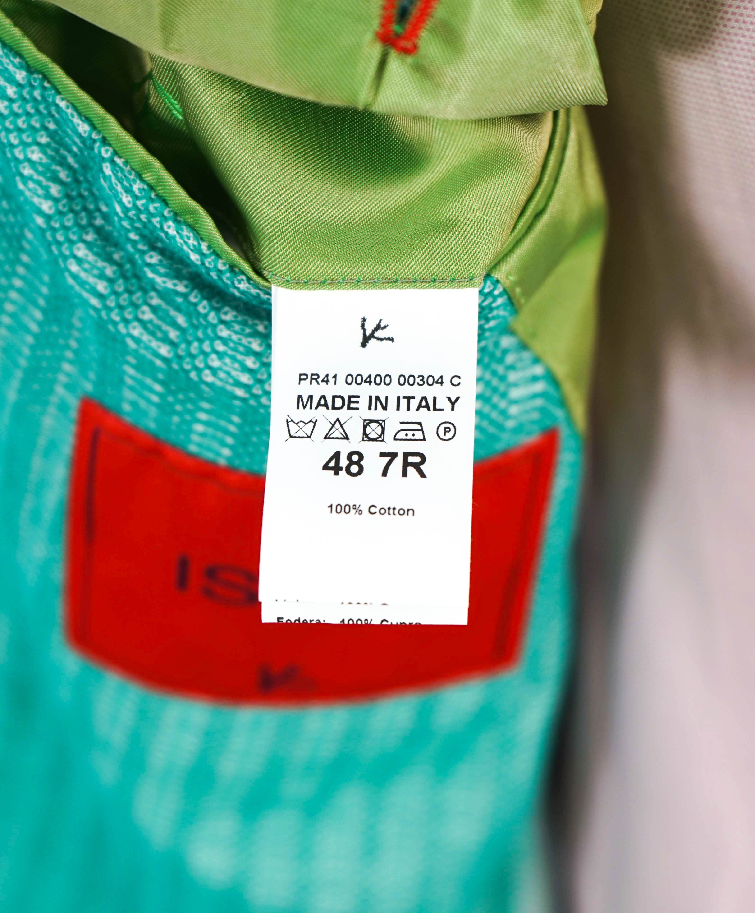 $4,695 ISAIA - Pure Cotton Woven Unlined Bright Mint Green Blazer - 38R (48EU)