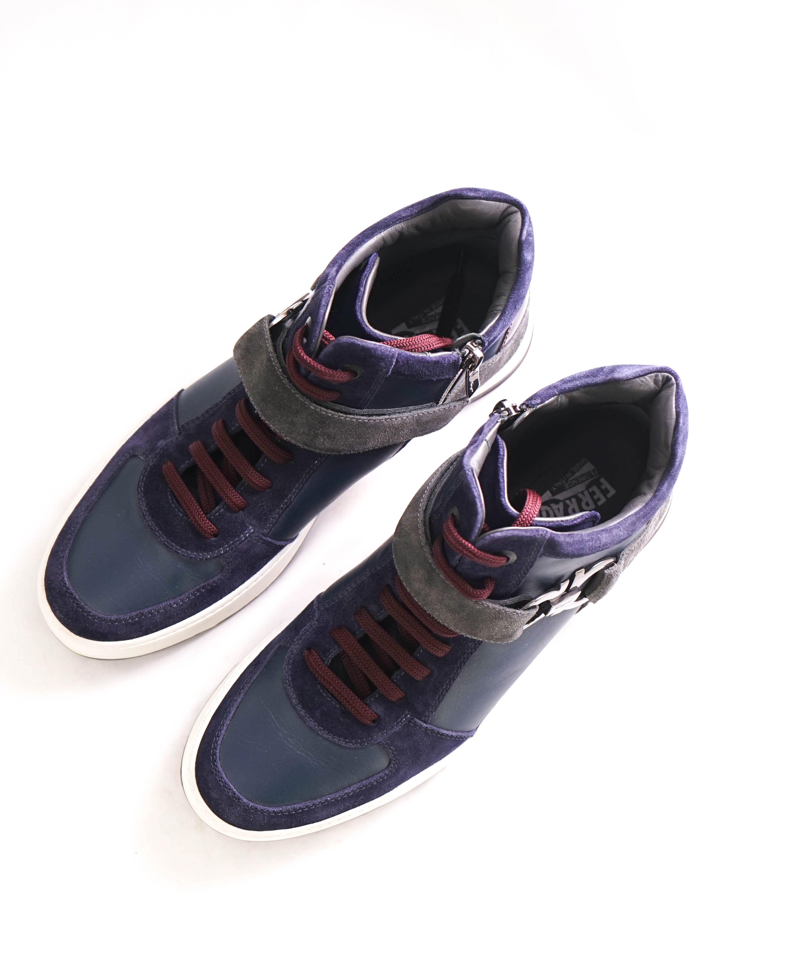 $1,100 SALVATORE FERRAGAMO - *SIDE GANCINI* Blue Hightop Sneaker - 8.5 D US