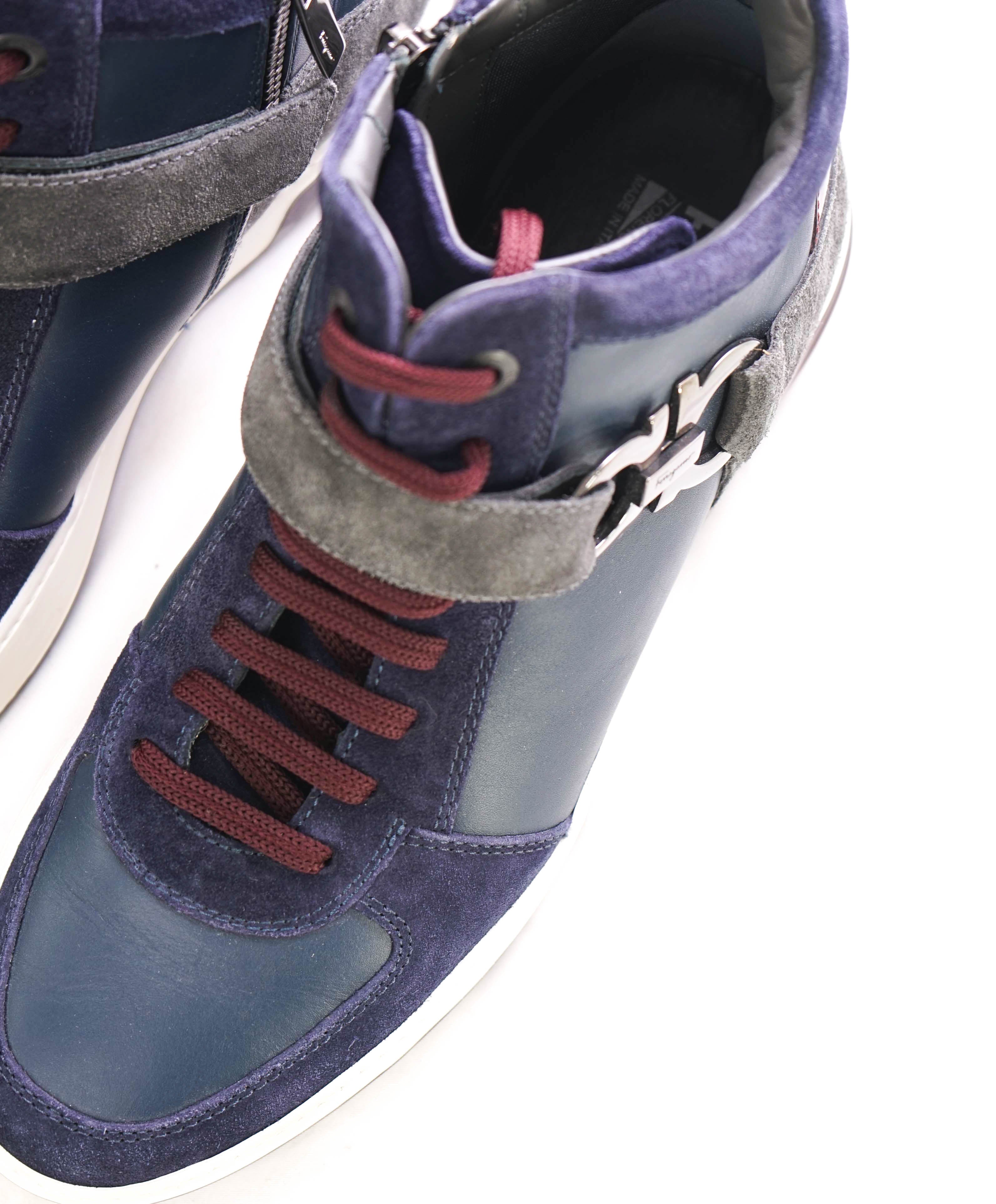 $1,100 SALVATORE FERRAGAMO - *SIDE GANCINI* Blue Hightop Sneaker - 8.5 D US