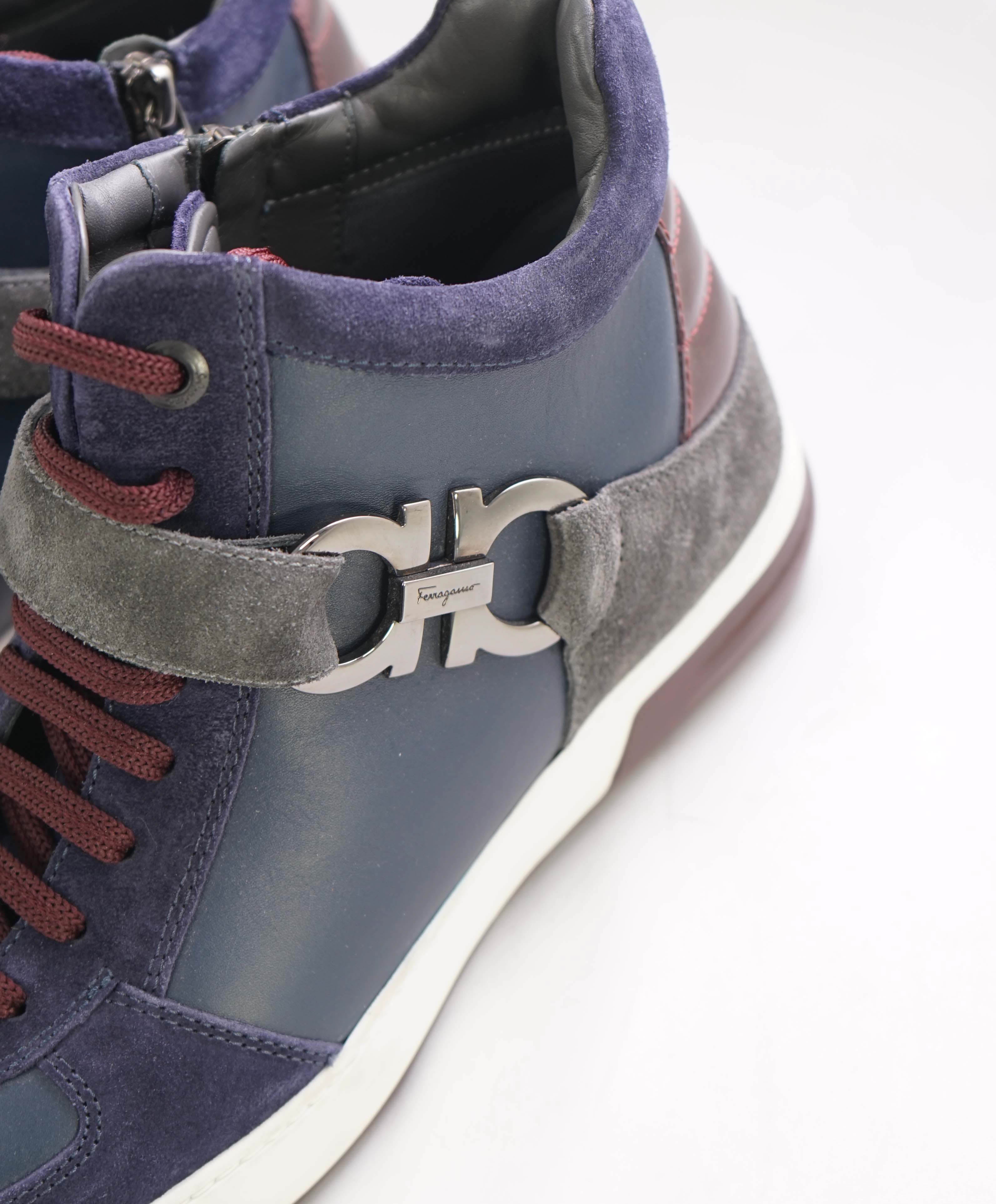 $1,100 SALVATORE FERRAGAMO - *SIDE GANCINI* Blue Hightop Sneaker - 8.5 D US