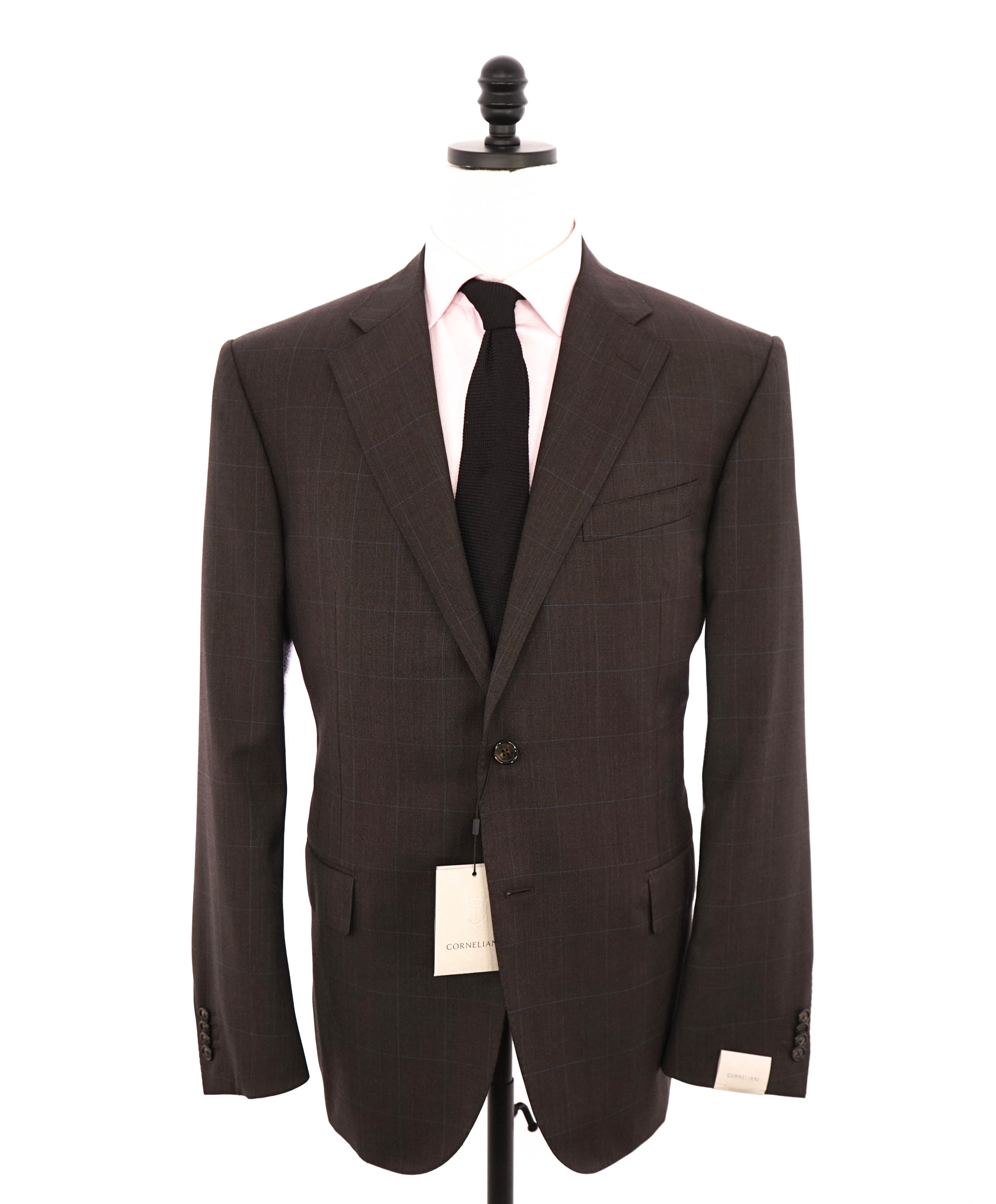 CORNELIANI - Brown & Blue Windowpane NOTCH LAPEL Wool Suit - 46R