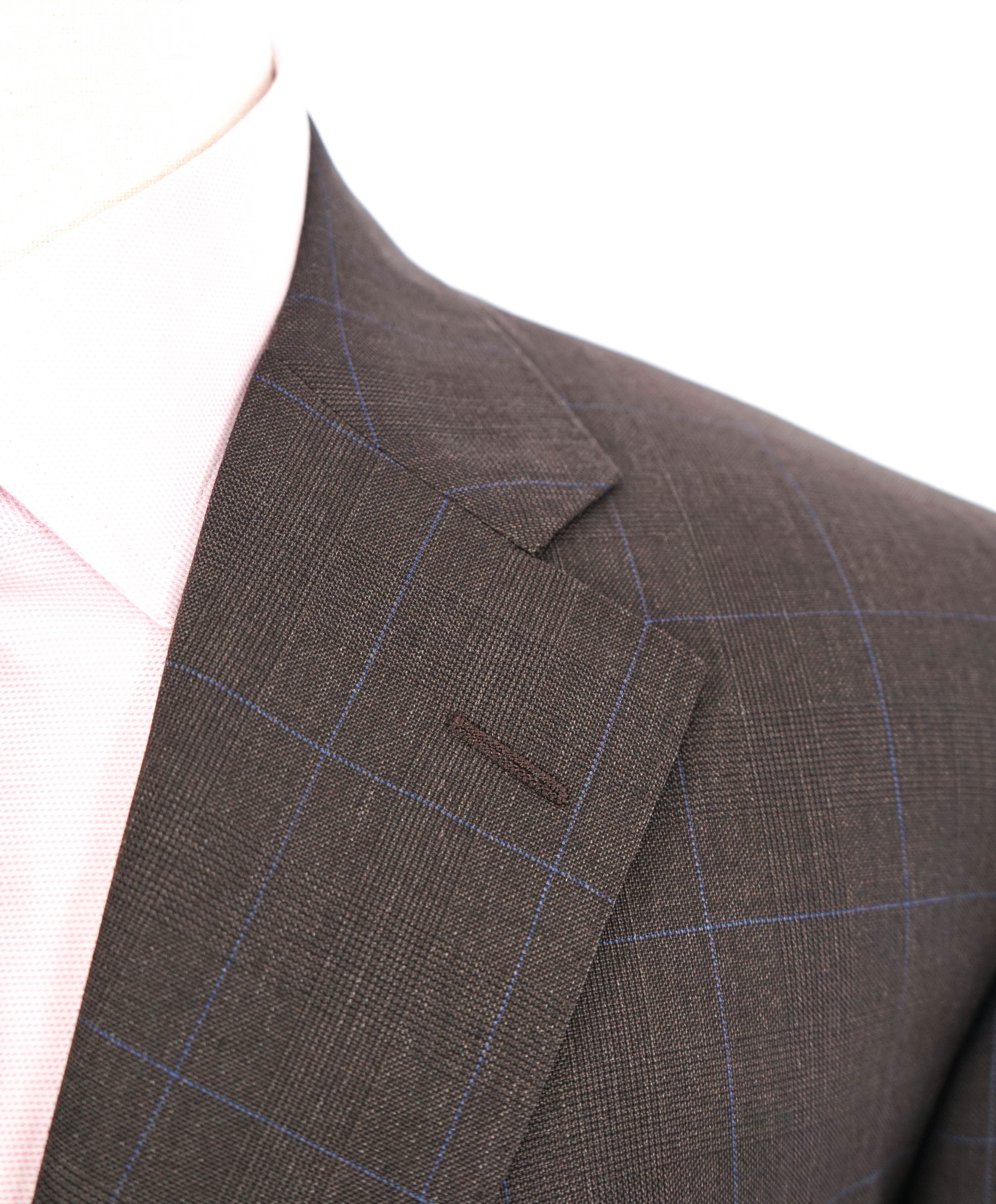 CORNELIANI - Brown & Blue Windowpane NOTCH LAPEL Wool Suit - 46R