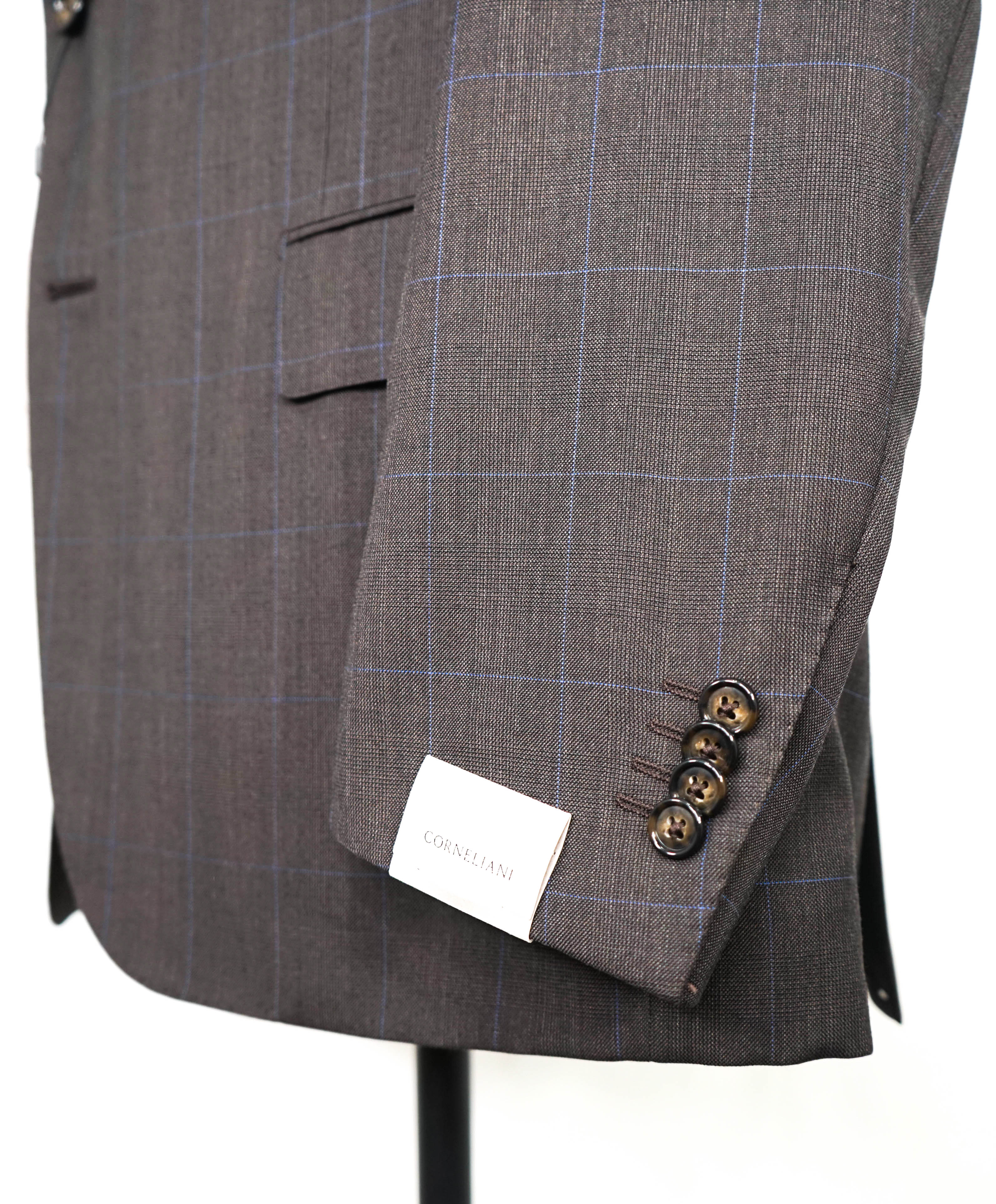 CORNELIANI - Brown & Blue Windowpane NOTCH LAPEL Wool Suit - 46R