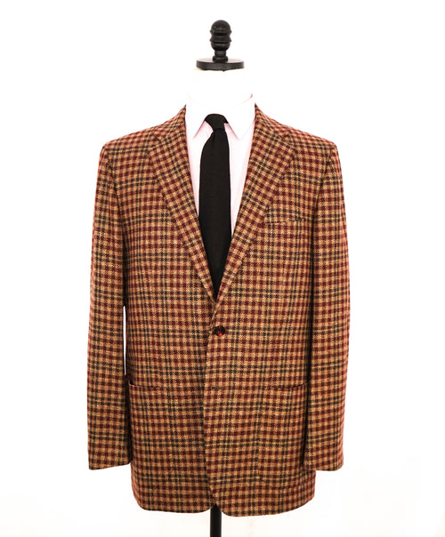 $9,600 KITON - *PURE CASHMERE* Brown Check Plaid RED MOP BUTTON Blazer - 42L