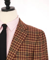 $9,600 KITON - *PURE CASHMERE* Brown Check Plaid RED MOP BUTTON Blazer - 42L