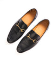 $920 GUCCI - "JORDAAN" Black/Gold ICONIC Horsebit Leather Loafers - 10 US (9.5G)