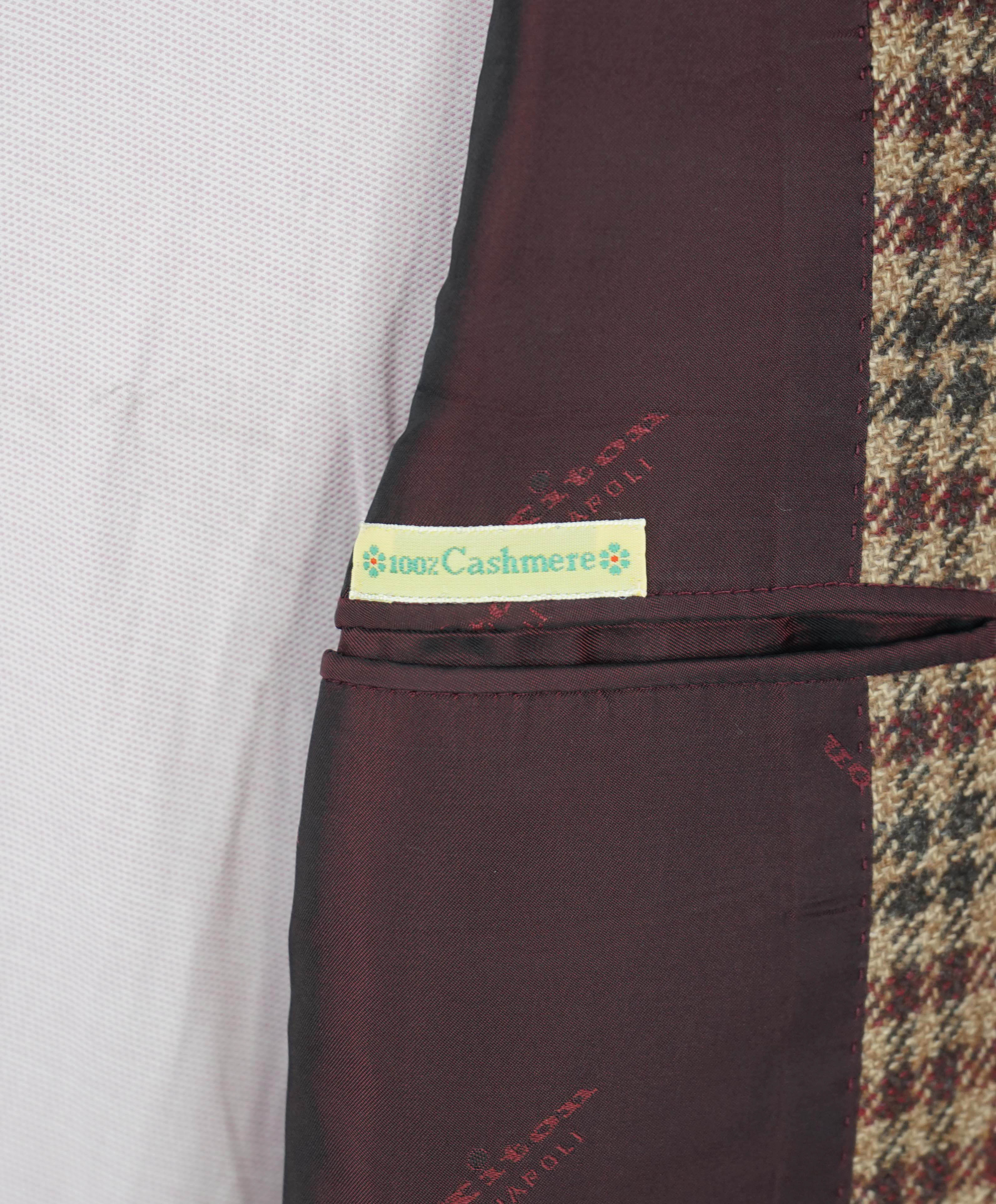 $9,600 KITON - *PURE CASHMERE* Brown Check Plaid RED MOP BUTTON Blazer - 42L