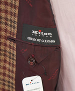 $9,600 KITON - *PURE CASHMERE* Brown Check Plaid RED MOP BUTTON Blazer - 42L