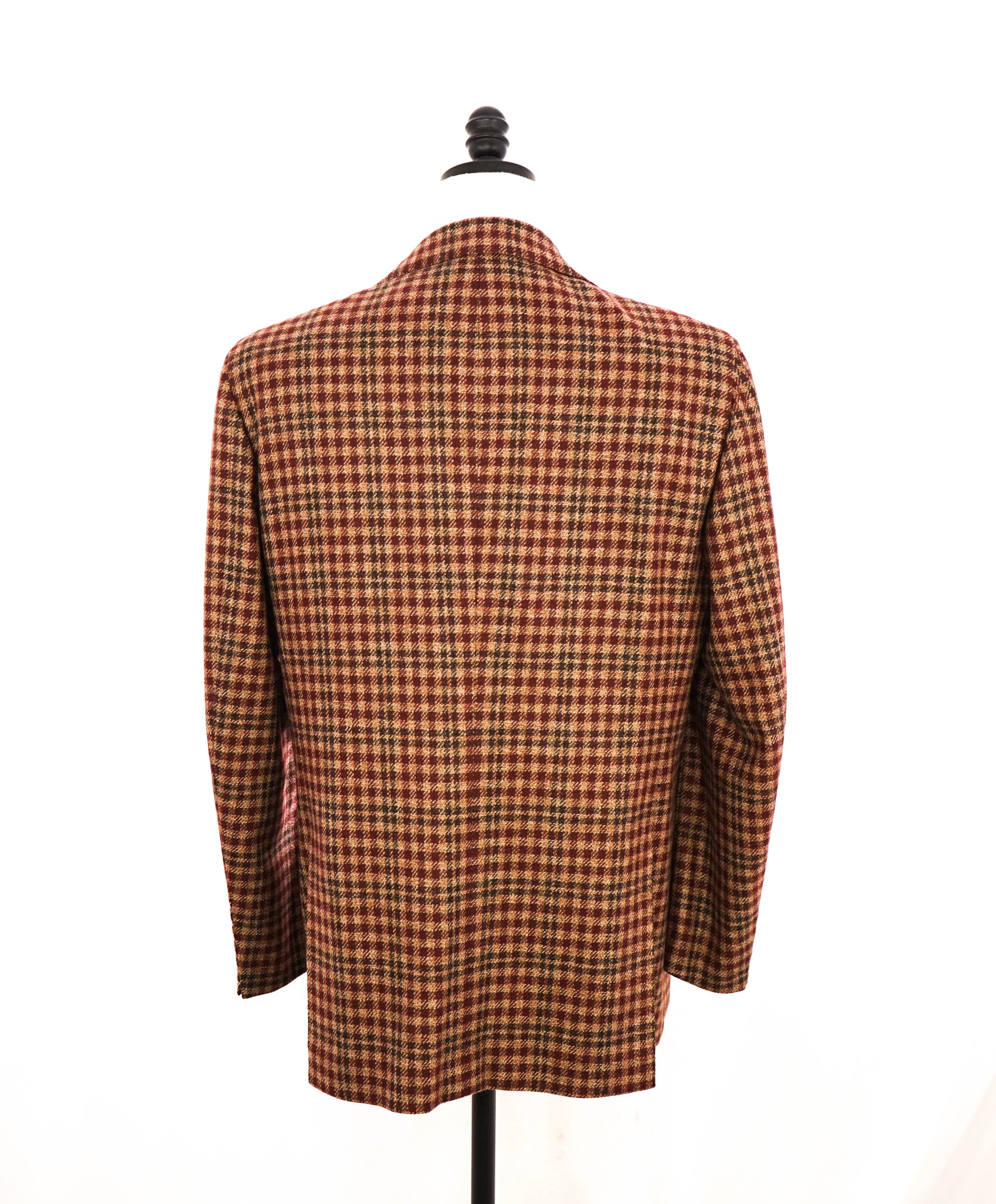 $9,600 KITON - *PURE CASHMERE* Brown Check Plaid RED MOP BUTTON Blazer - 42L