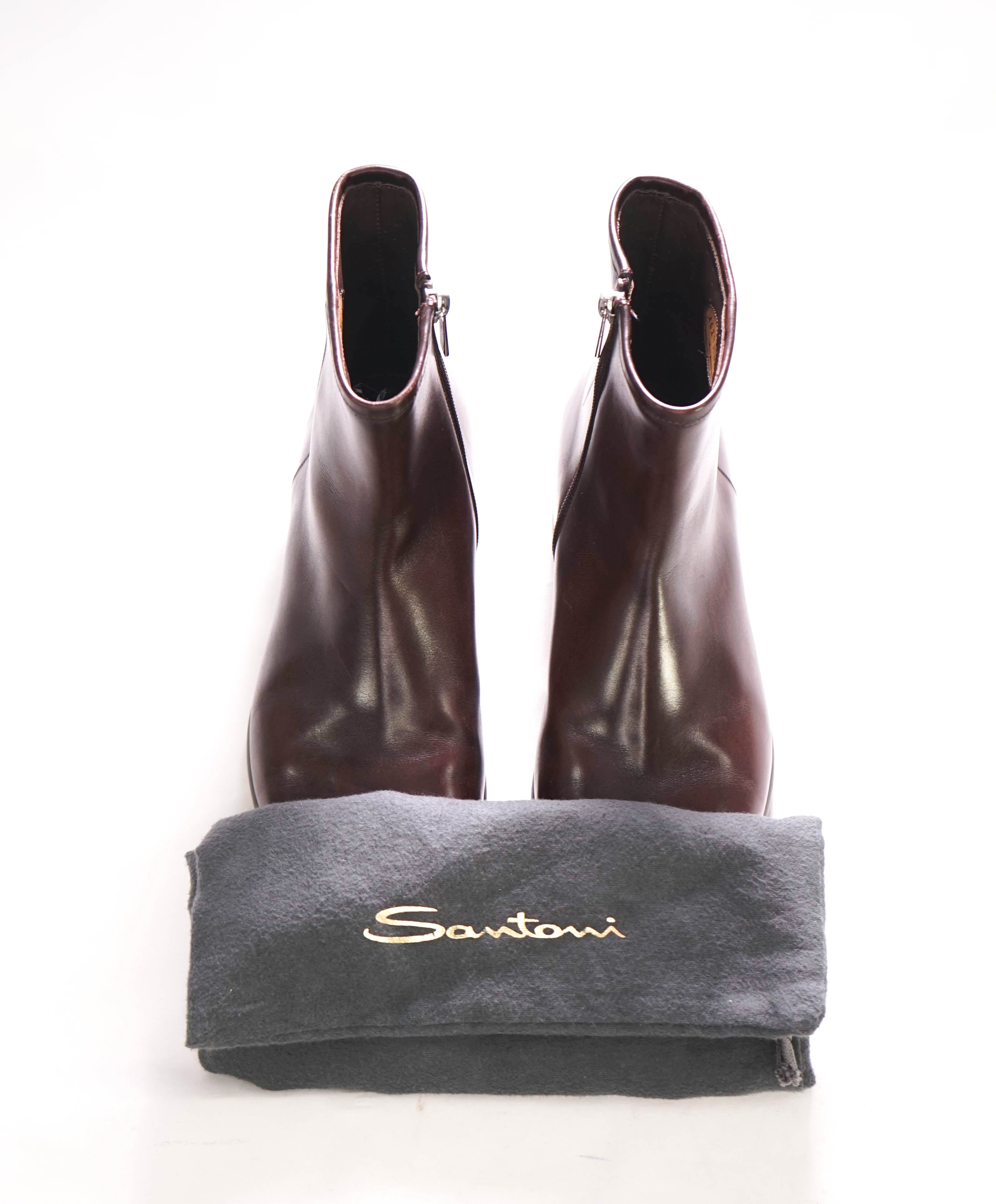 $1,295 SANTONI - Side Zip Ankle High Dress Boots in Brown Leather - 7 US (6 IT)