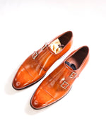 $1,595 SANTONI - "GOODYEAR WELT” Brown Cognac Monk Strap Loafers - 7 US (6 IT)